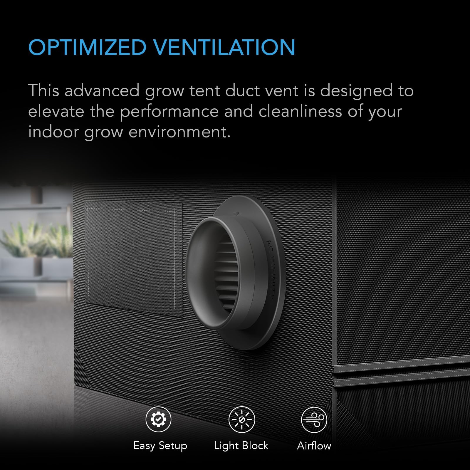AC Infinity Grow Tent Duct Vent, 2 Pack – Light-Blocking Twist-On Air Vents with