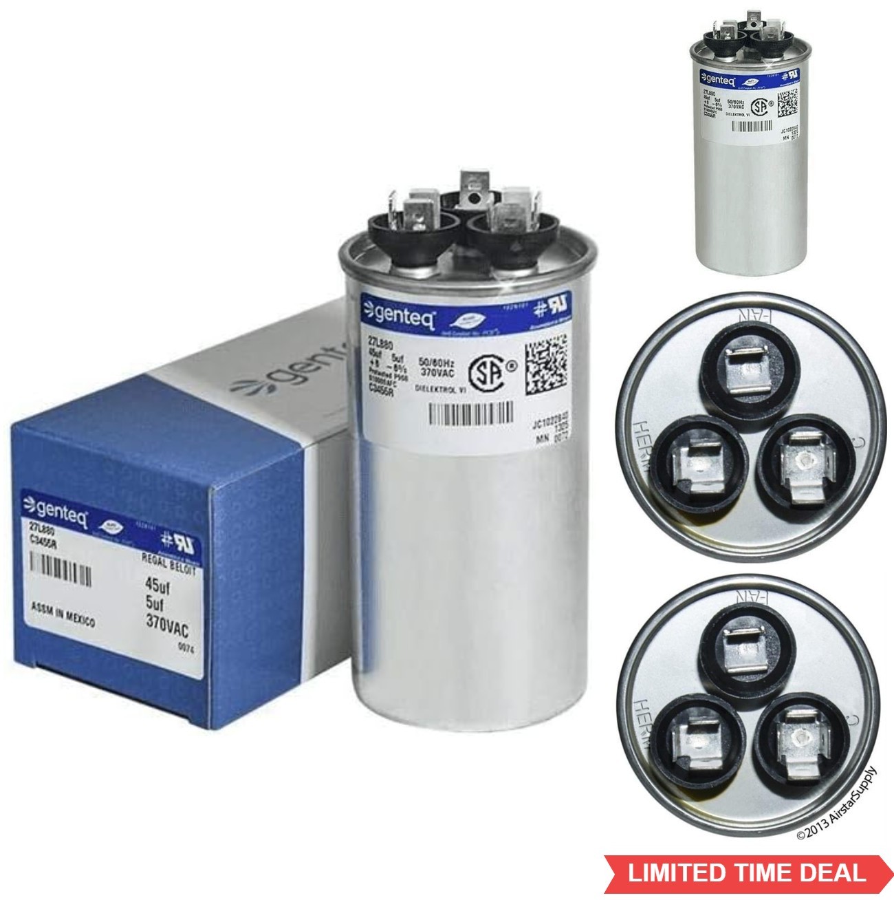 Round Dual Run Capacitor 45+5 uf MFD 370V AC Polypropylene Motor Run