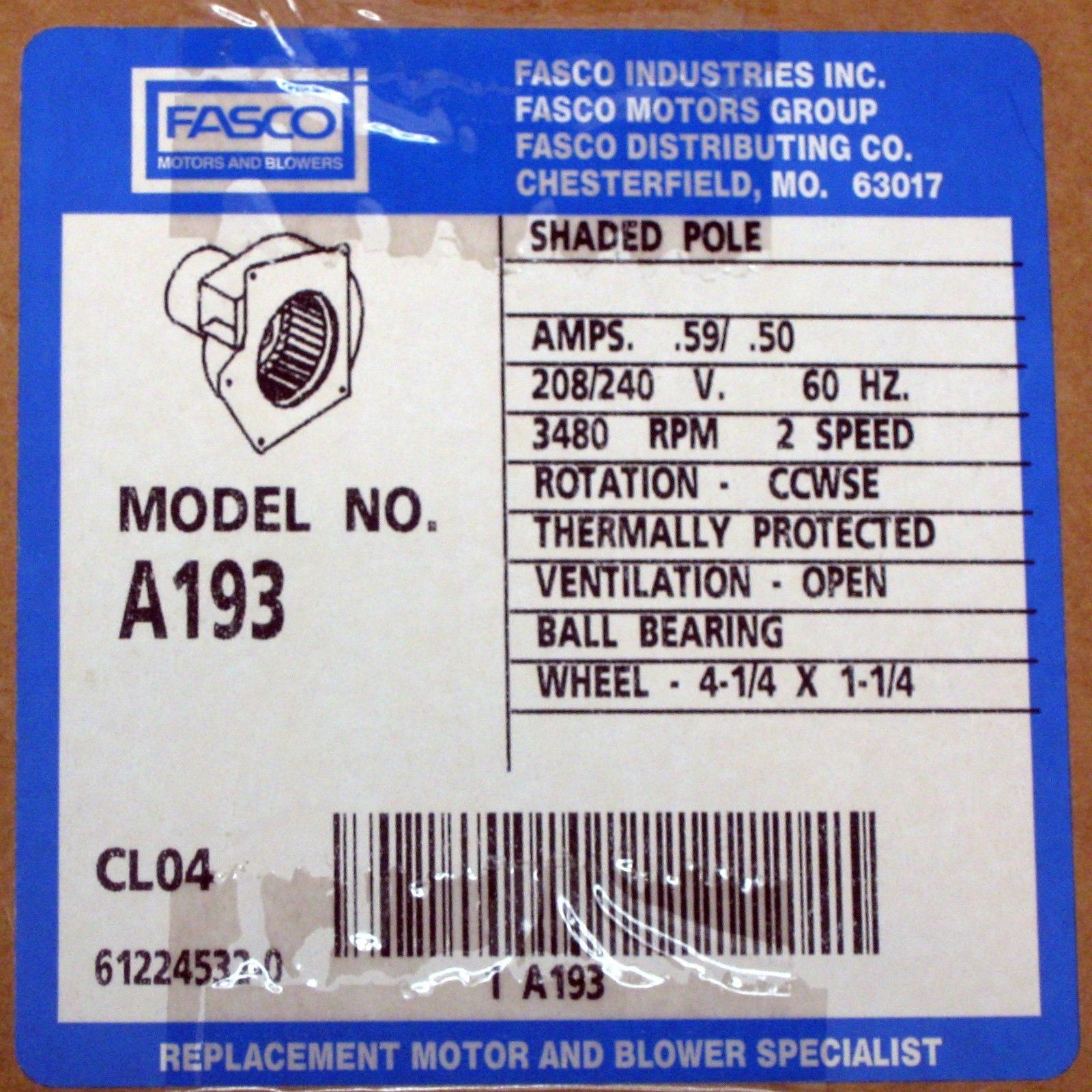 Fasco A193 Furnace Draft Inducer for Trane 7021-8591 X38040050010