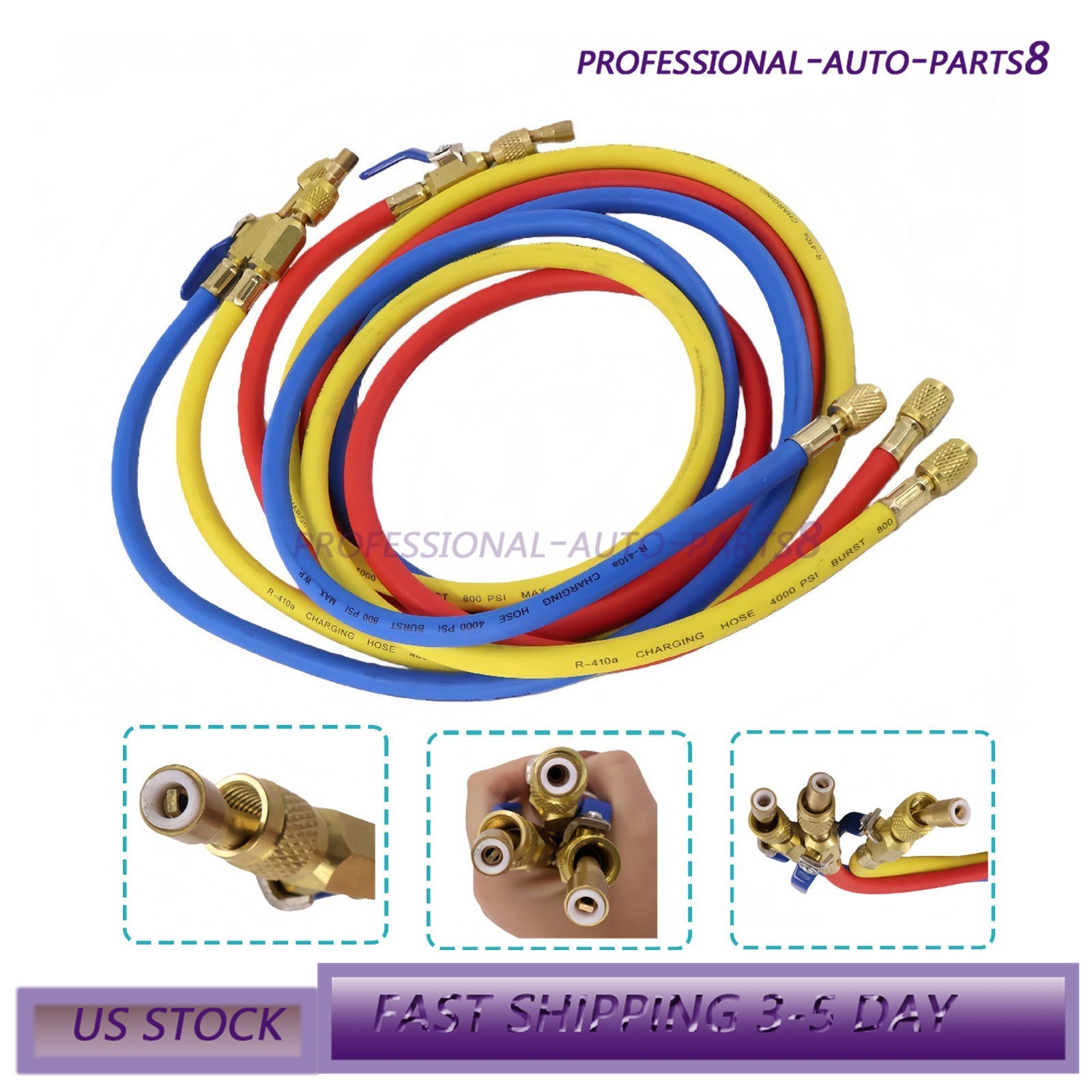 For R-410A Refrige 3Pack 29986 Plus II 1/4″ Hose with Compact Ball Valve 72″ USA