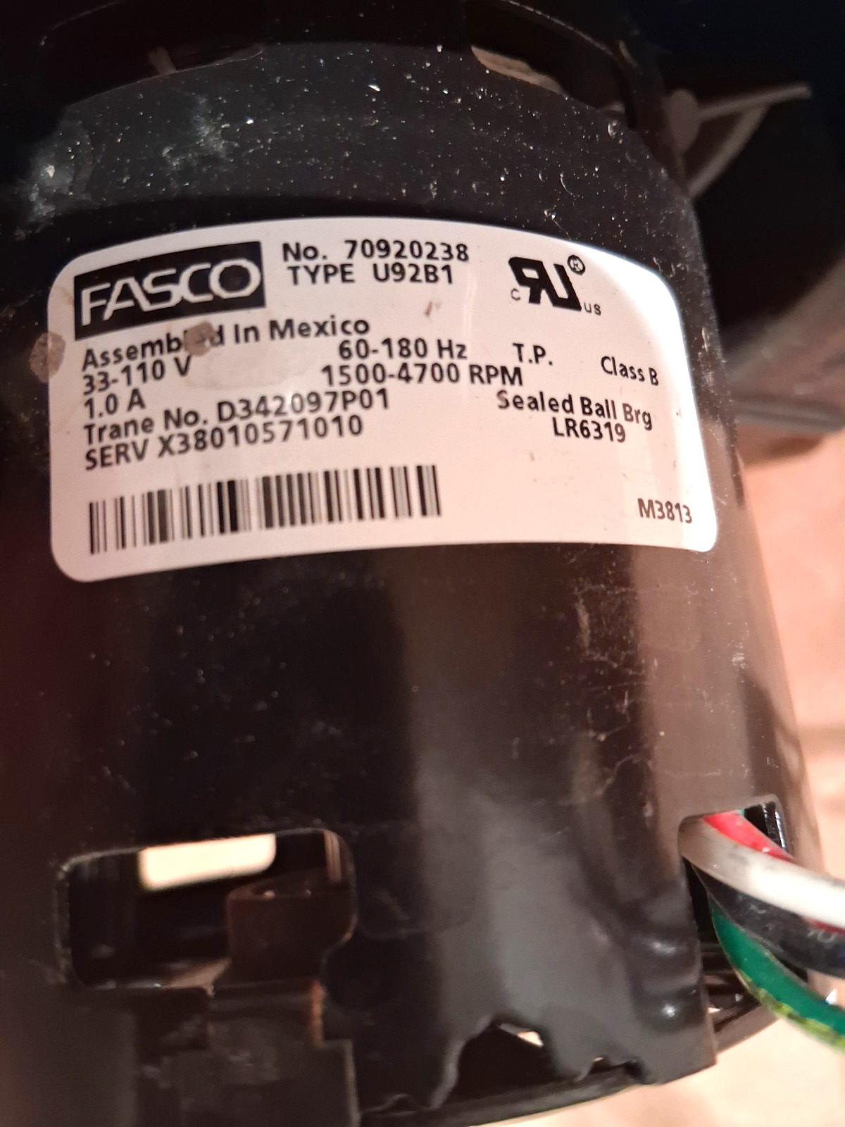 American Standard Trane Inducer Motor Assembly 7092-0238 D342097P01 70920238