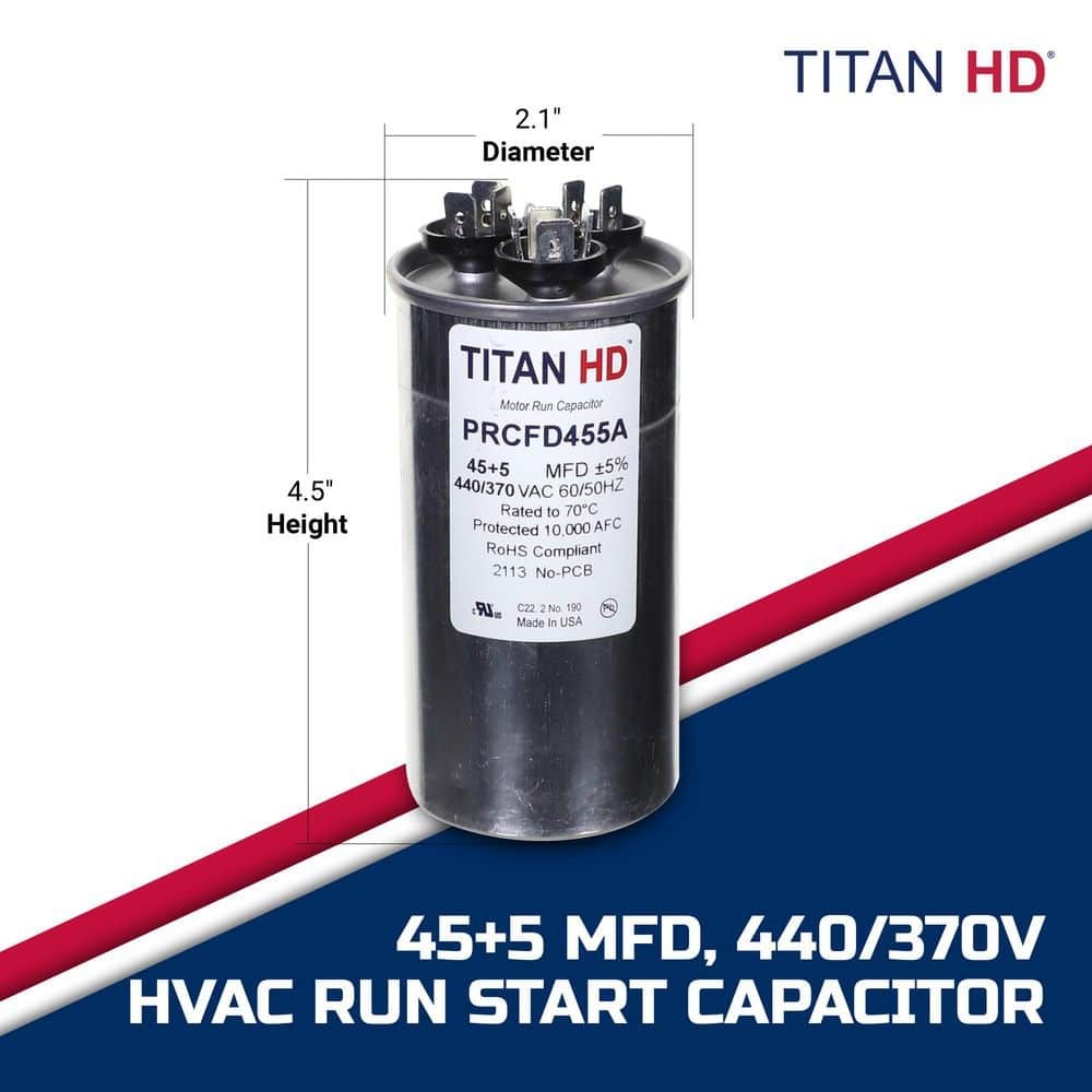 TITAN HD 45 Plus 5 MFD, 440-Volt/370-Volt Dual Voltage Round Run Capacitor