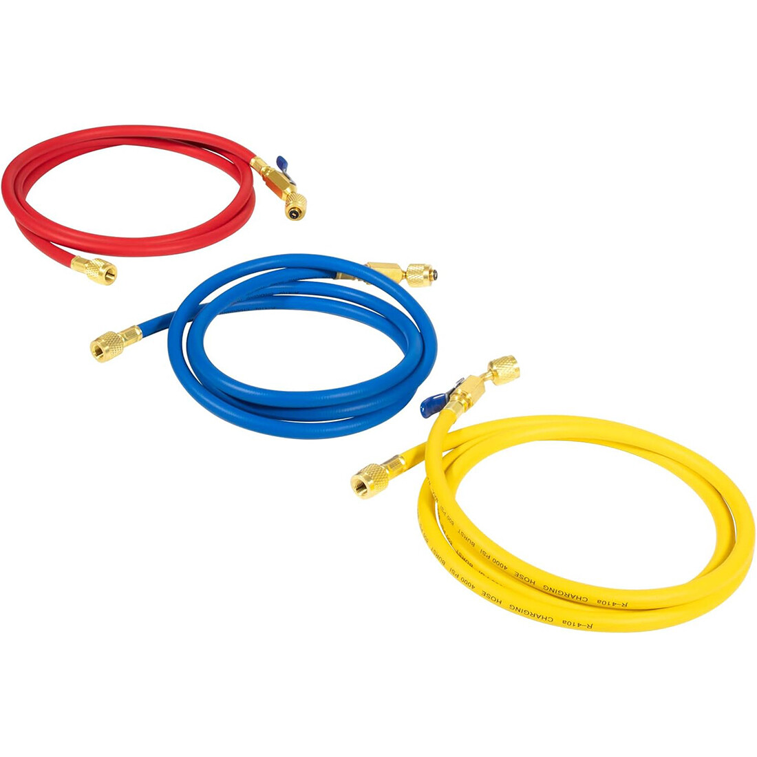 Red Blue Yellow 29986 Plus II 1/4″ Hose w/ FlexFlow Valve 72″ 3 Pack for R-410A