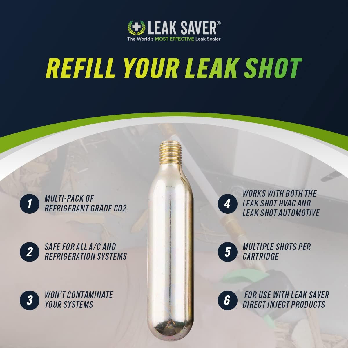 – Leak Shot Refrigerant Grade CO2 Refill Cartridges (8 Pack) – Refill for the Le