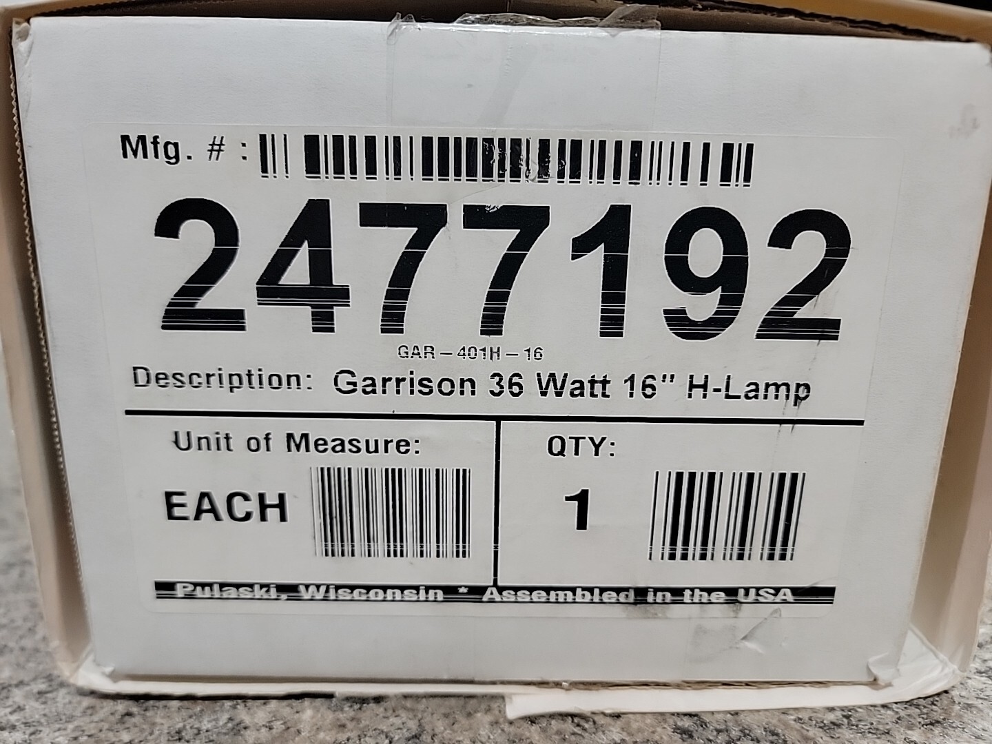 Garrison GAR-401H 180 Microwatt Germicidal UV Air Purifier 16 inch Duct Mount