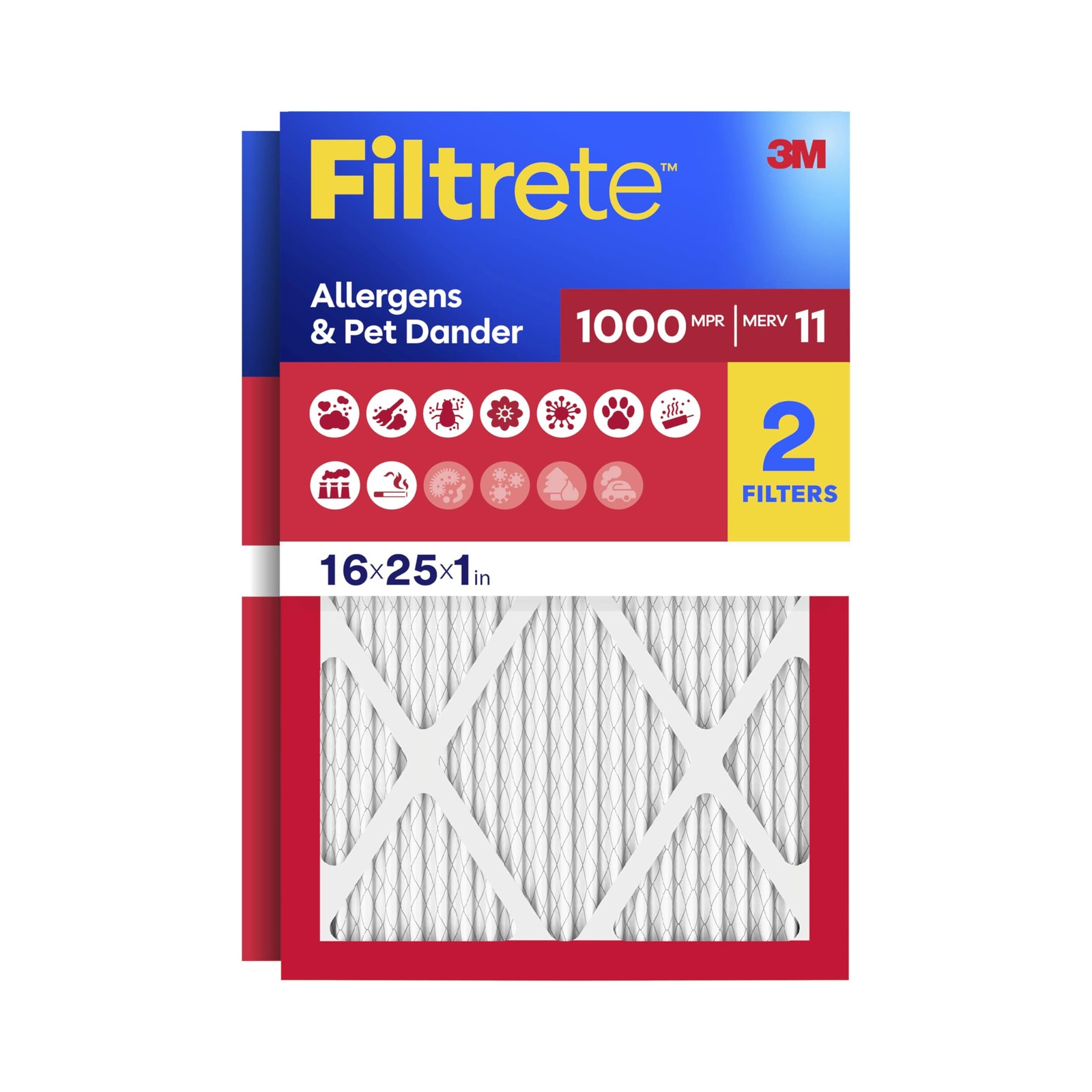 Filtrete 16x25x1 Air Filter, MERV 11, MPR 1000, Allergens & 16x25x1, White