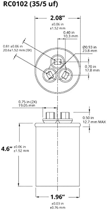 TEMCo RC0102 Round Dual Motor Run Capacitor 35+5 uF MFD 370-440 Volt VAC