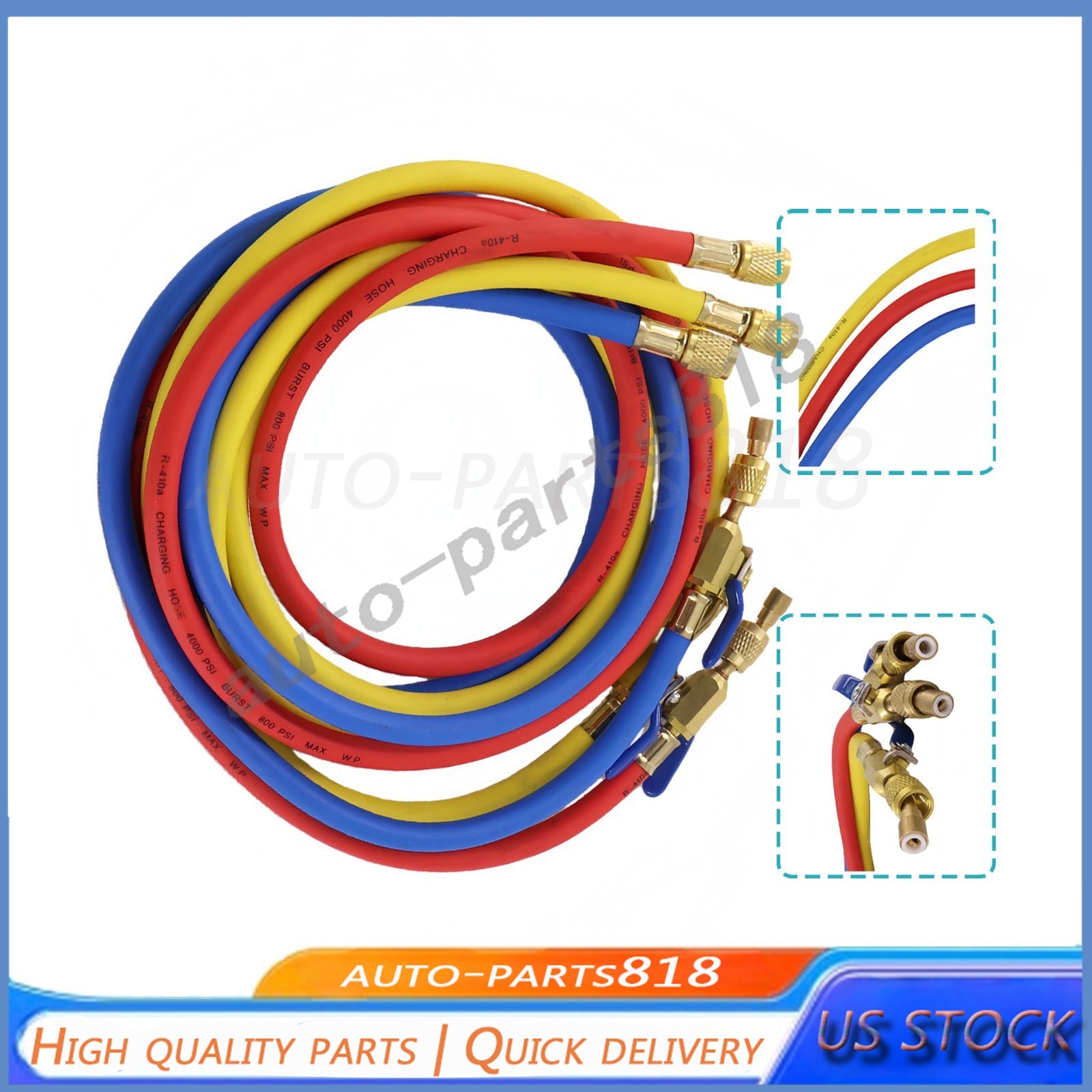 For R-410A Refrige 3Pack 29986 Plus II 1/4″ Hose with Compact Ball Valve 72″ US