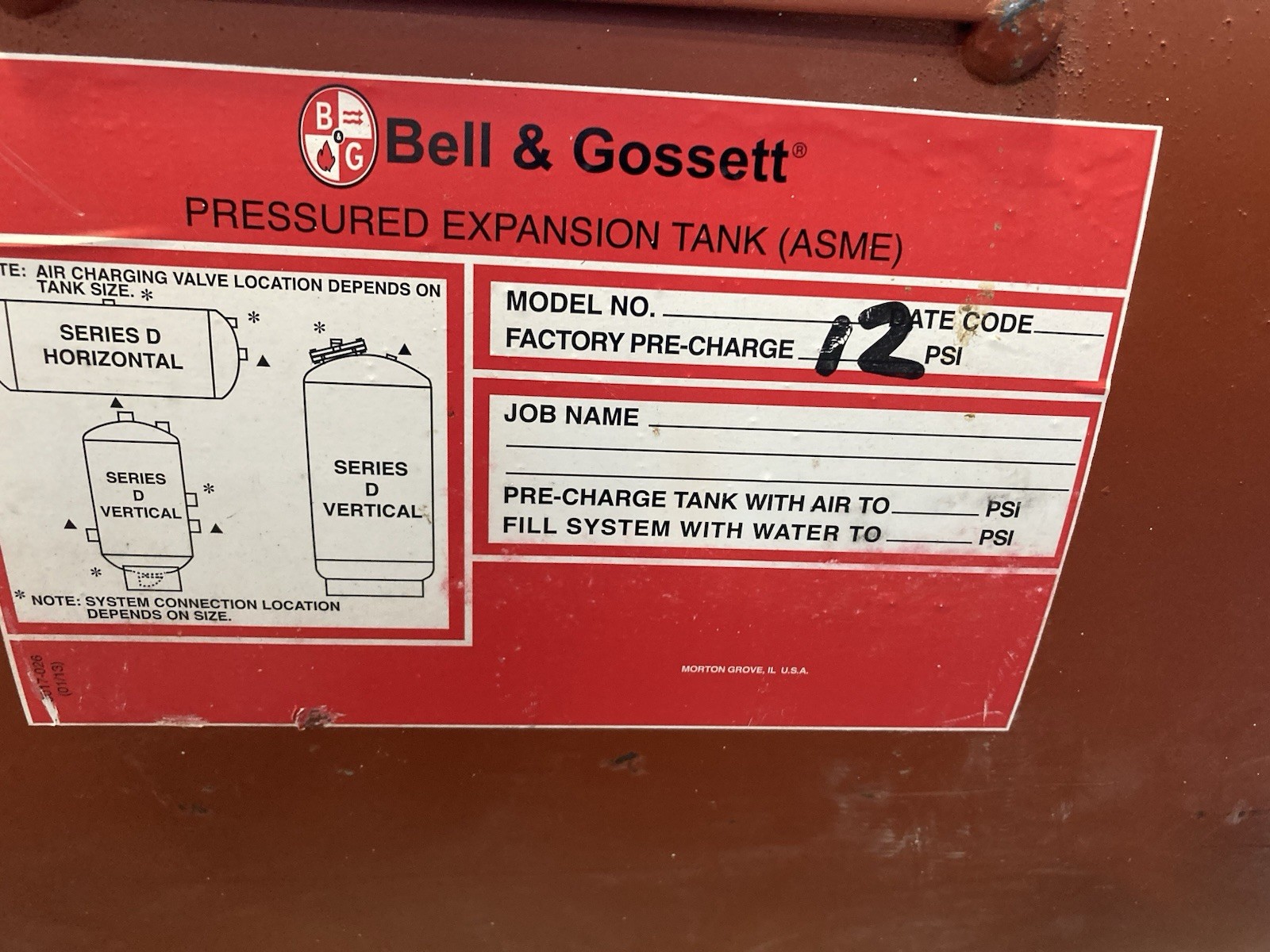 Bell & Gossett D240 Thermal Expansion Tank, 125# ASME Certified