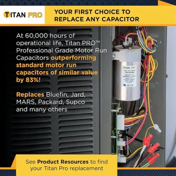 TitanPro TRCFD455 Dual Run Capacitor 45/5 MFD 440/370V HVAC Motor