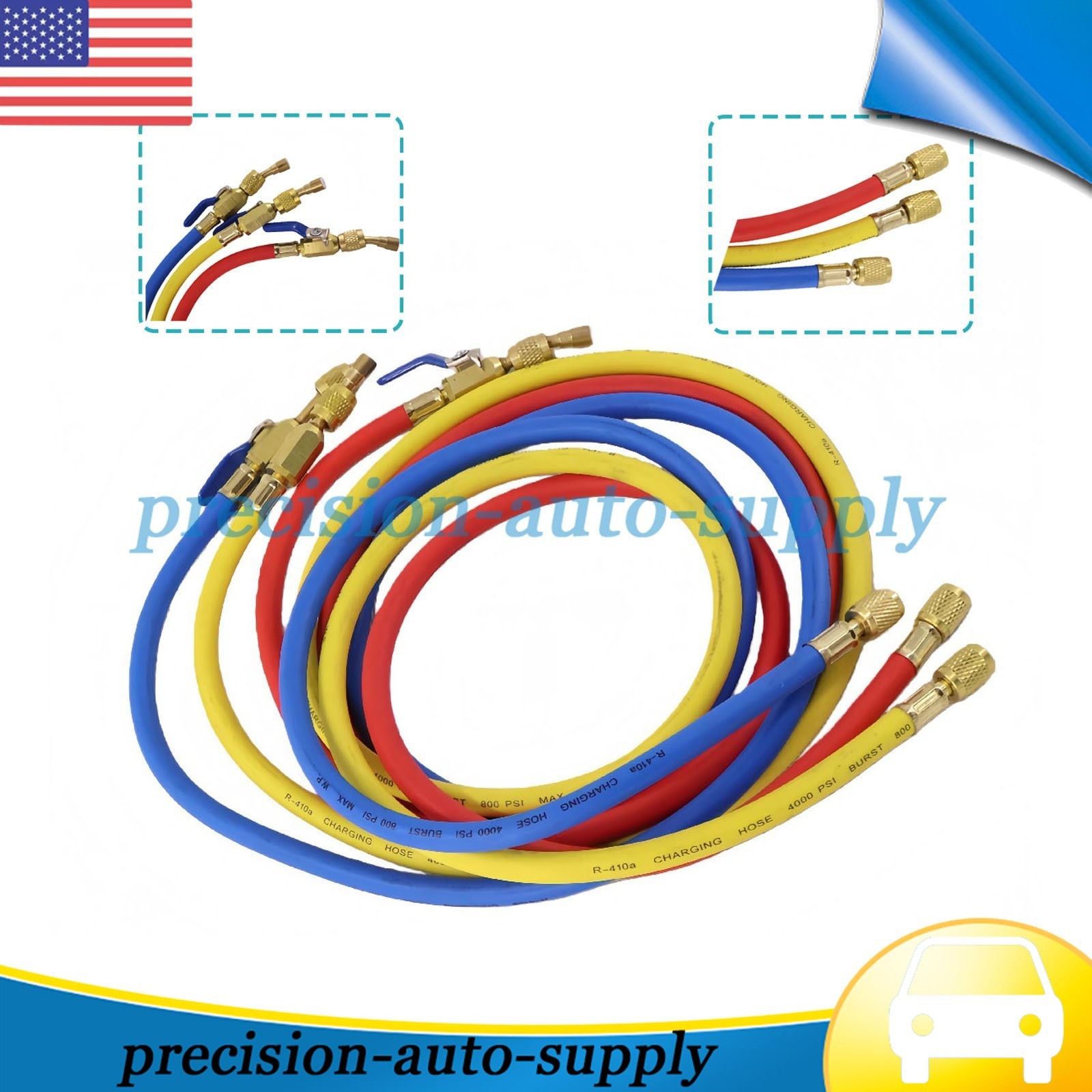 Fit For Plus II 72″ Charging Hose Set 1/4″ Compact Ball Valve 3 Pack