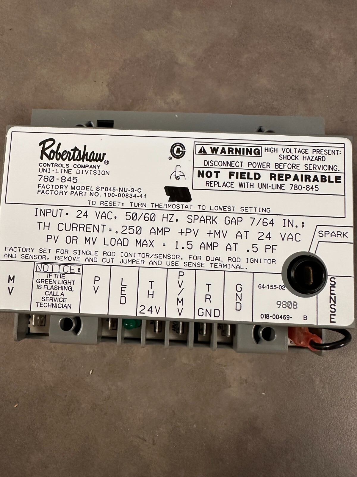 Robertshaw 780-845 ICU Ignition Control Board Kit Universal Lockout for SP845