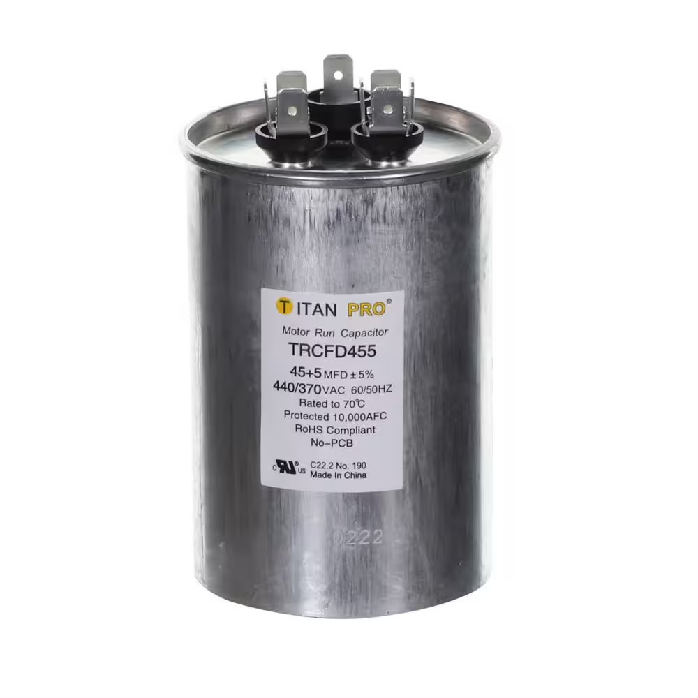 TitanPro TRCFD455 HVAC Round Dual Motor Run Capacitor. 45/5 MFD/UF440/370 Volts
