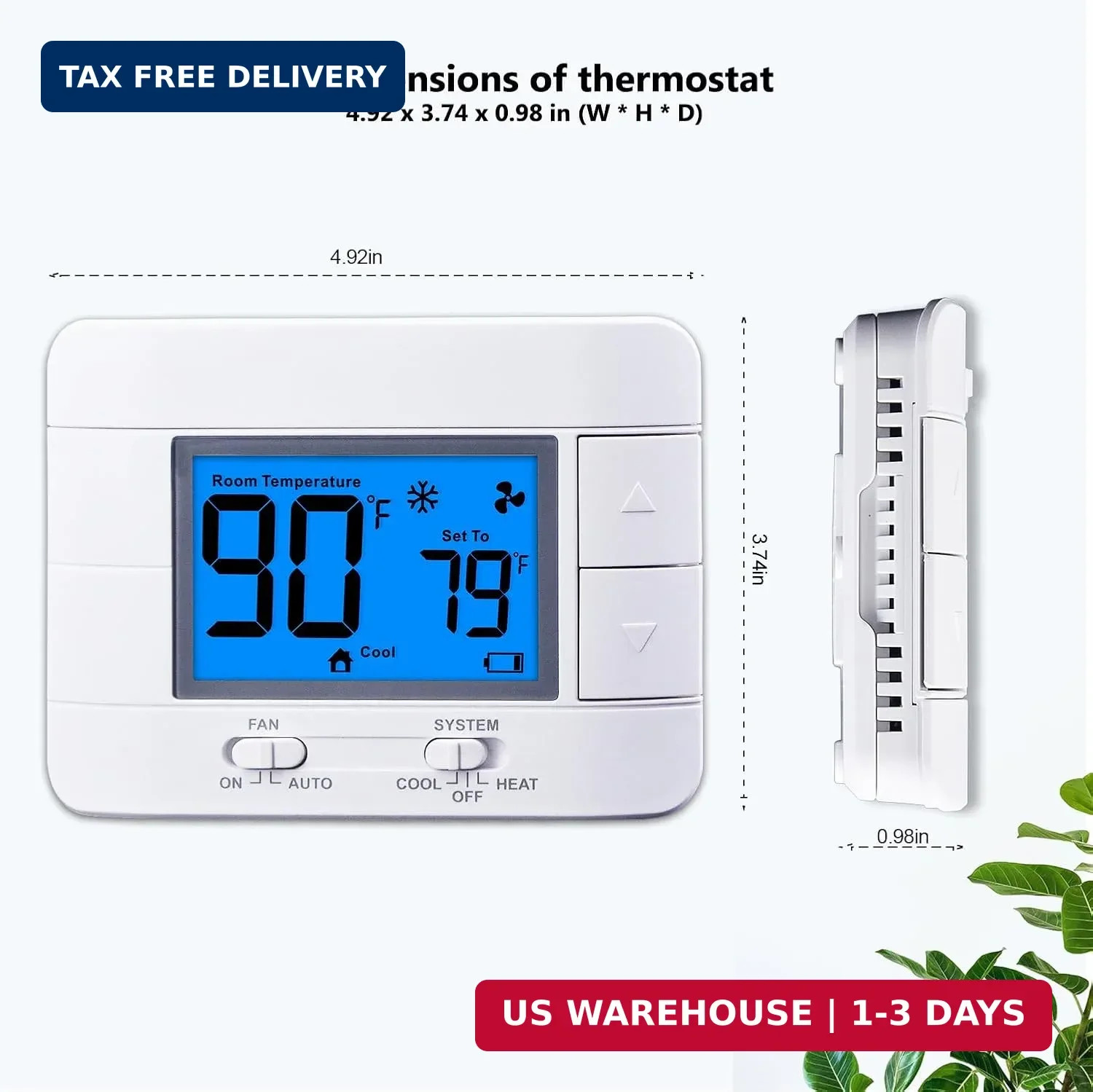 Non Programmable Thermostat for Home – Single Stage 1H/1C, with Room Temperature