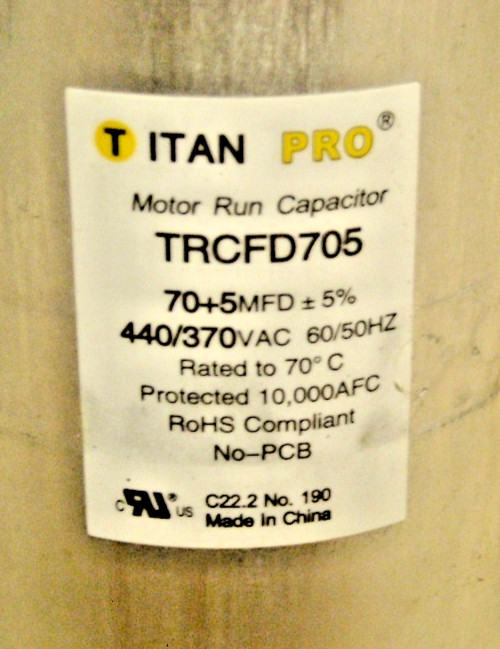 CTP1- TITAN PRO TRCDF705 MOTOR RUN CAPACITOR 70+5MFD