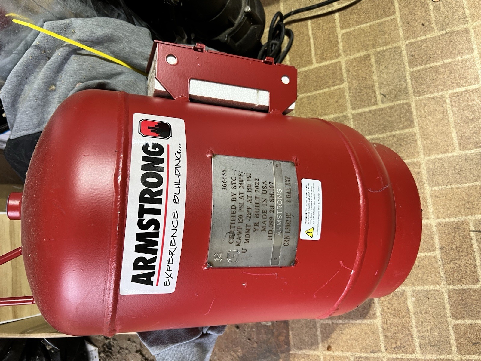 Armstrong AST-20 8 Gal Red Boiler Expansion Tank w/ Gauge Bladder Monitor