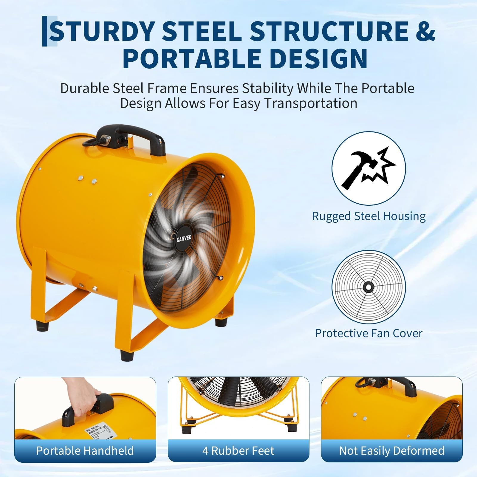 12″ Utility Blower Exhaust Fan w/ 16.4/32.8ft Duct Heavy Duty 3500CFM Ventilator