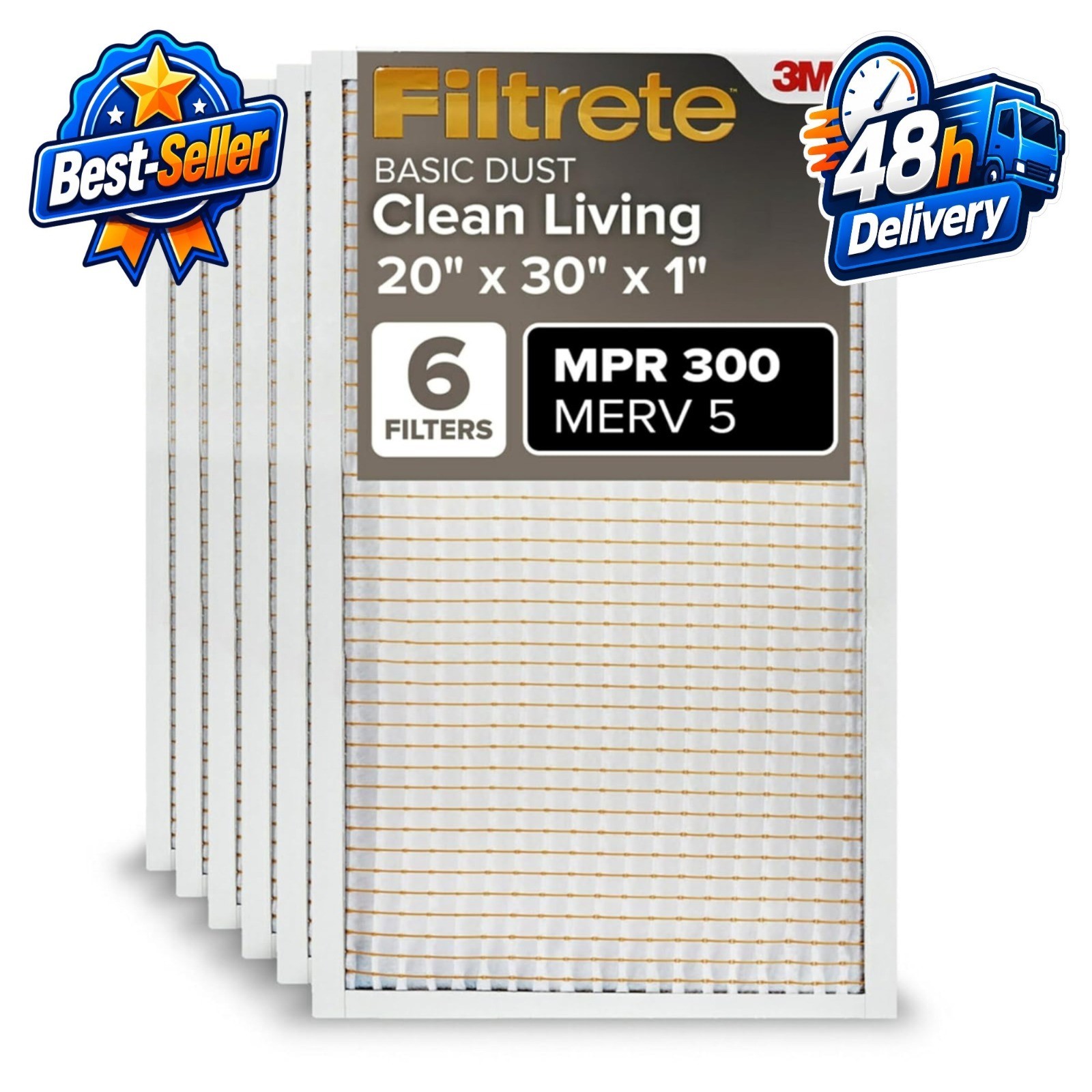 Filtrete 20x30x1 Air Filter MERV 5, 6-Pack for AC & Furnace Systems