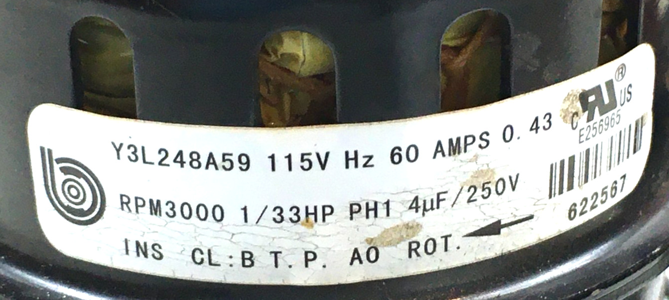 BROAD-OCEAN Y3L248A59 Inducer Motor 622567 1/33HP 115V refurbish. #RMG137