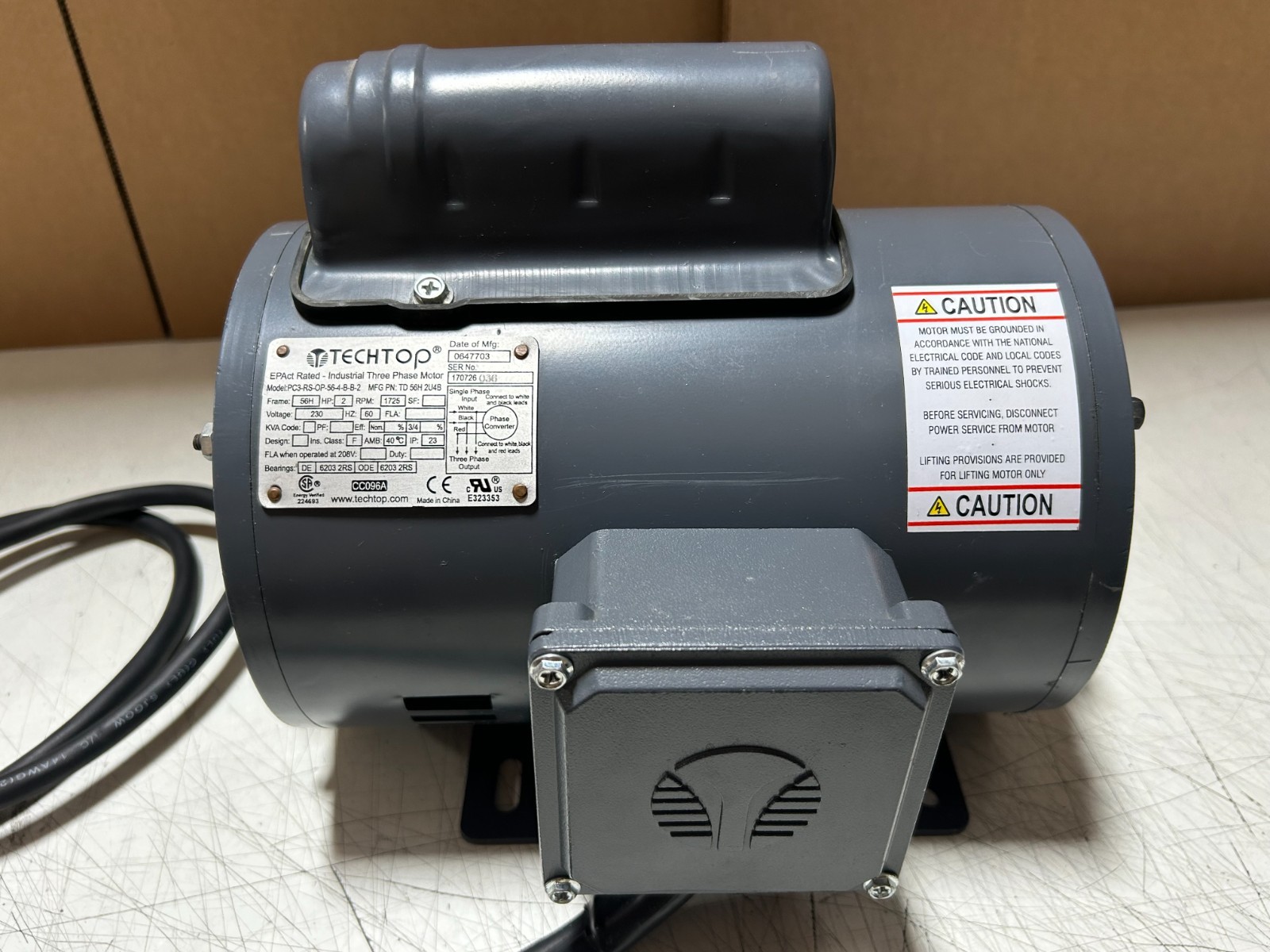 Techtop 2 HP, 3-Phase Rotary Phase Converter Idler Motor Shaftless