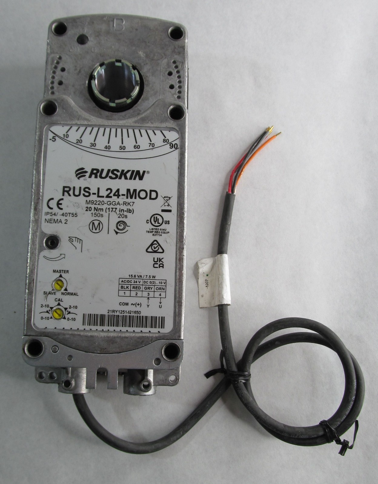 RUSKIN RUS-L24-MOD SPRING RETURN HVAC DAMPER ACTUATOR 175 LB-IN TORQUE AT 24V