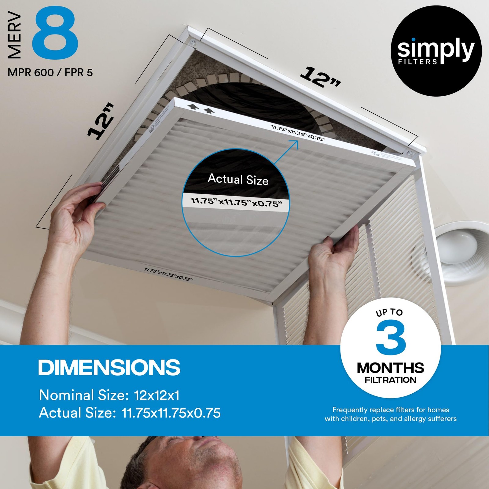 Simply 12X12X1 Air Filter Merv 8 6 Pack Furnace Air Filter For Hvac Actual Size