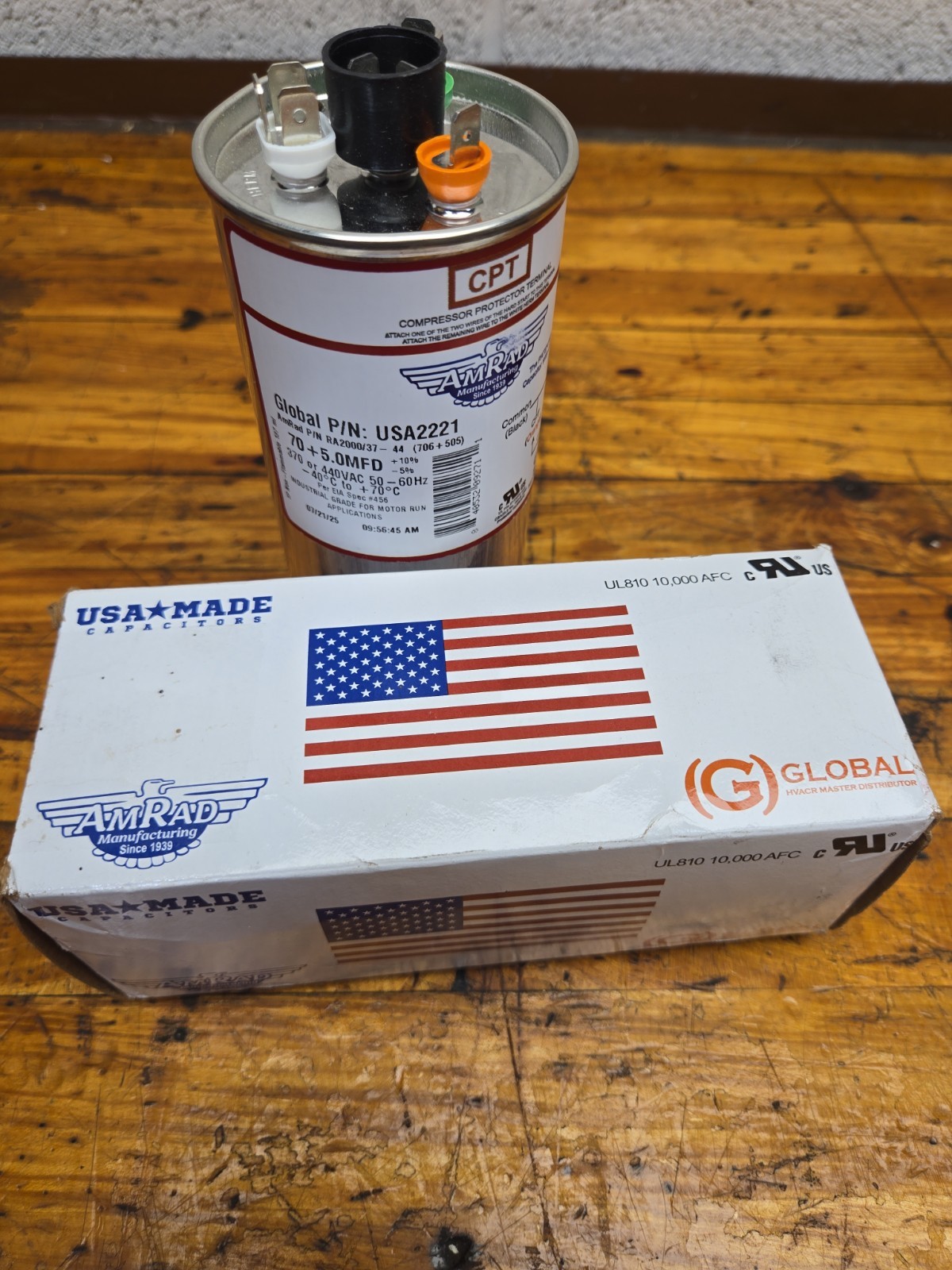 AmRad USA2221 Run Capacitor 70 + 5 uf MFD 370 / 440 Volt Made in USA