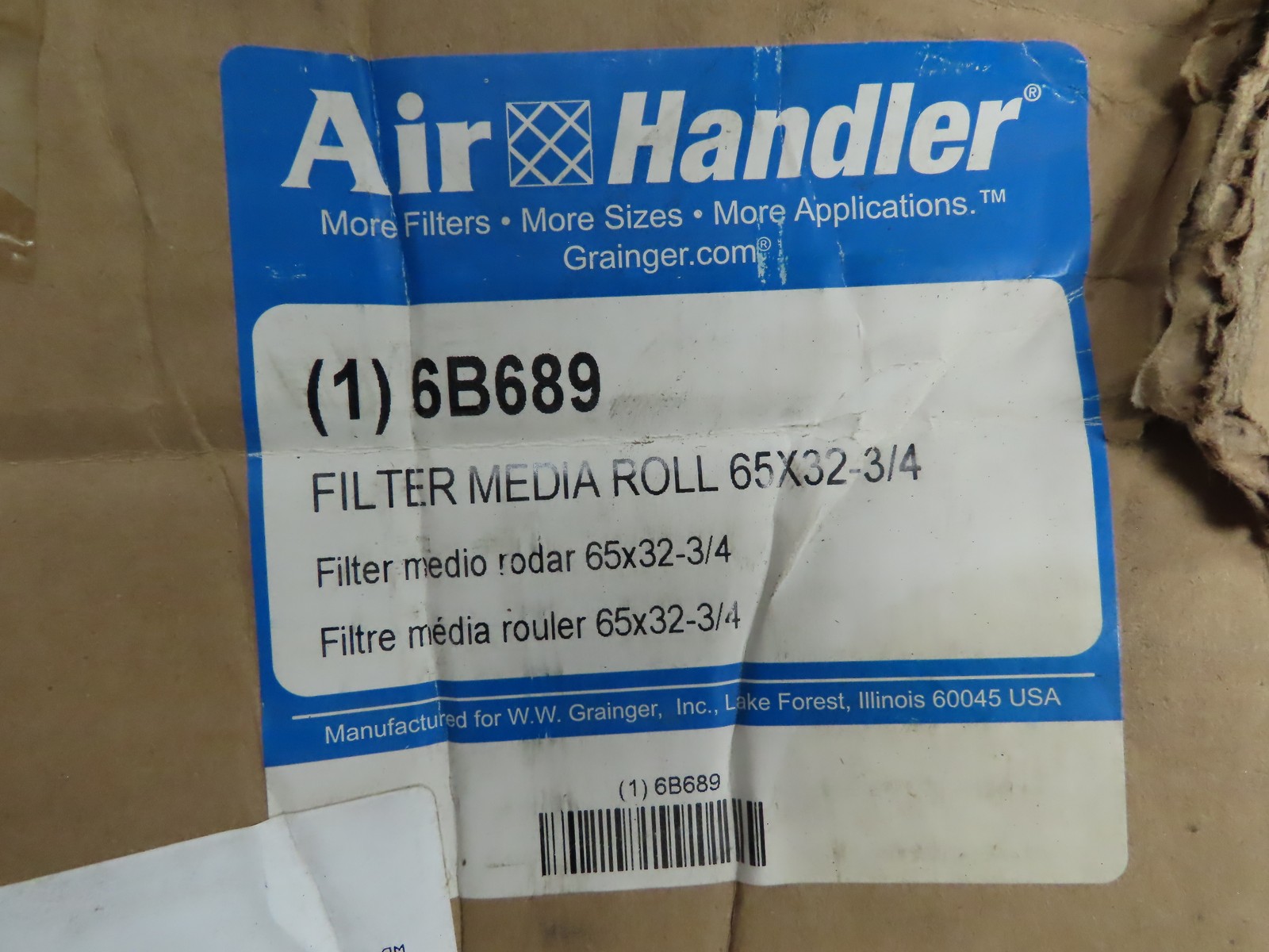 Air Handler 6B689 Air Filter Roll 65’Wx32-3/4″Hx3/4″T Polyester MERV 6 Rating
