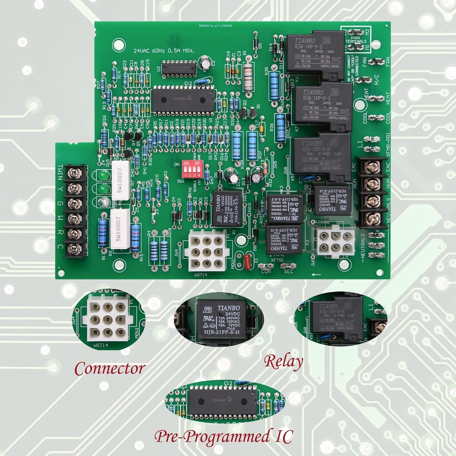 Furnace Control Board for Rheem Ruud R62-24084-82, 62-24084-02, 1012-920A MORE