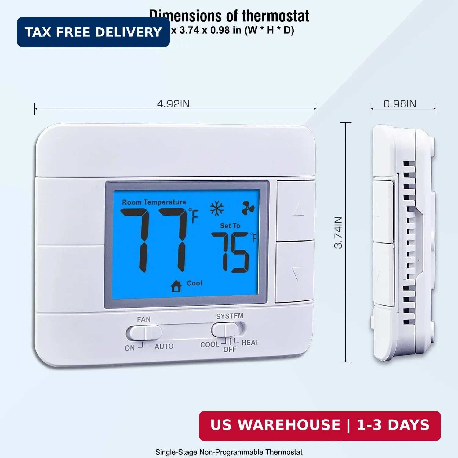 Upgraded Digital Non-Programmable Thermostat for Home 1 Heat/1 Cool Single Stage