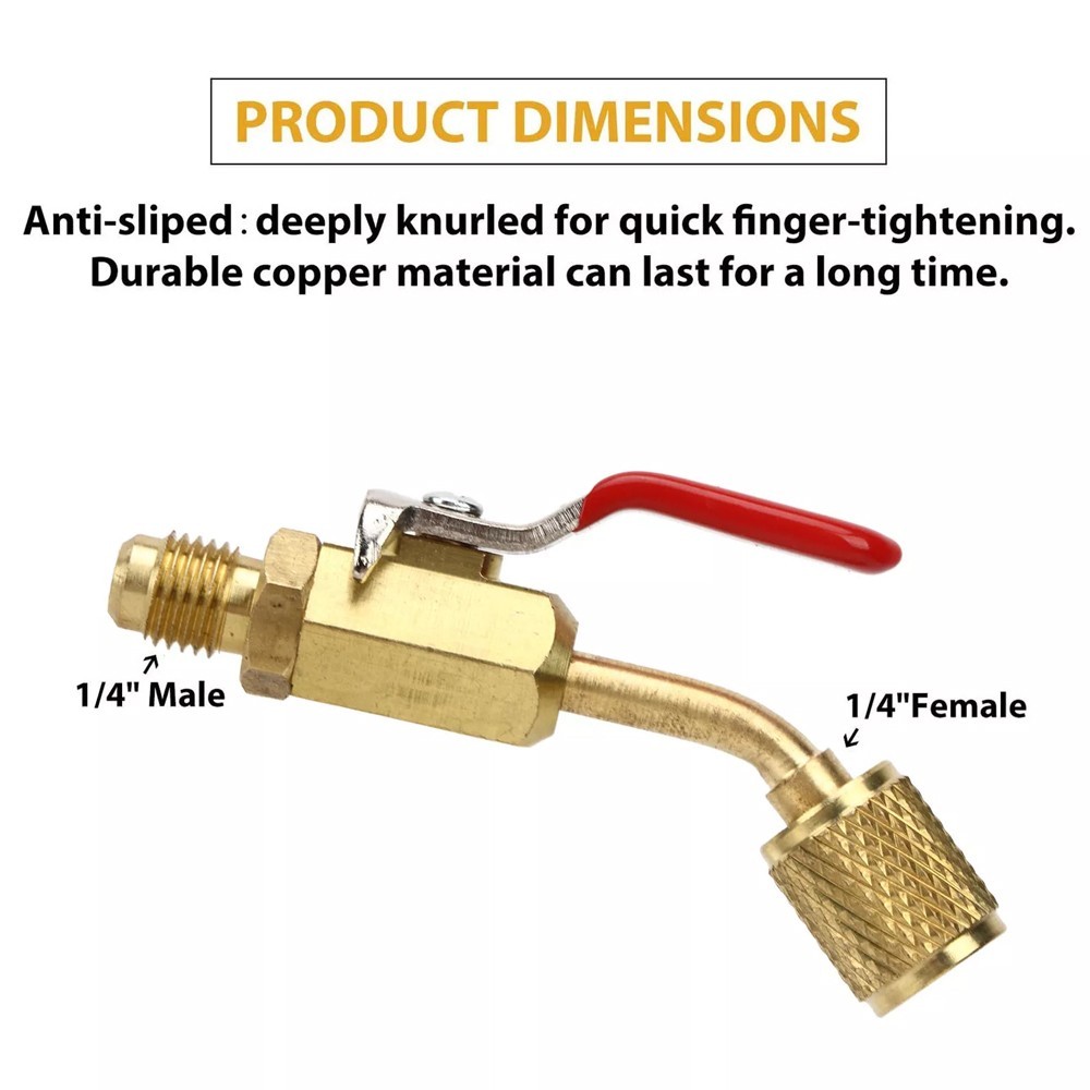 1/4″ SAE 3PCS AC Coolant Charging Hoses Angled Small Ball Valve Kit