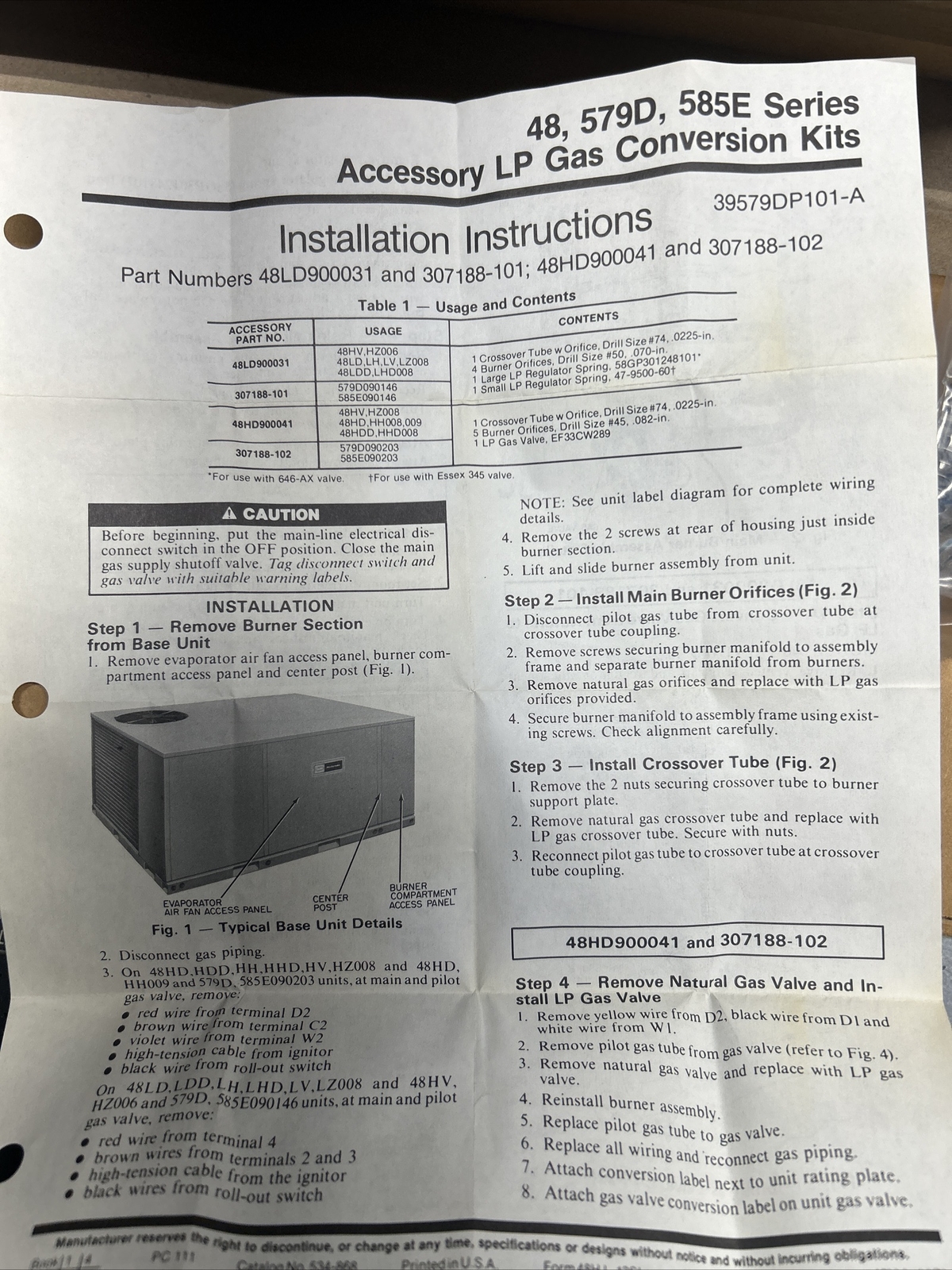 NEW! CARRIER 48LD900031 LP Gas Coversion Kit_MULTIPLE KITS IN STOCK_FAST SHIP!