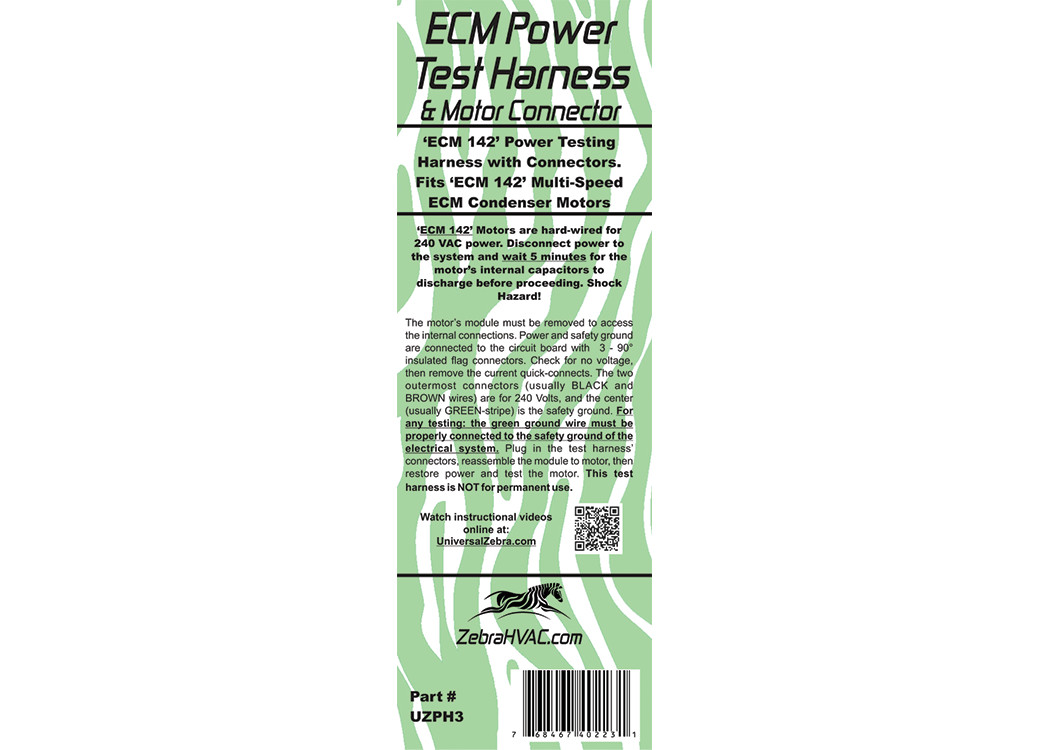 Zebra Instraments ( UZPH3 ) Power Test Harness for ECM 142 motors