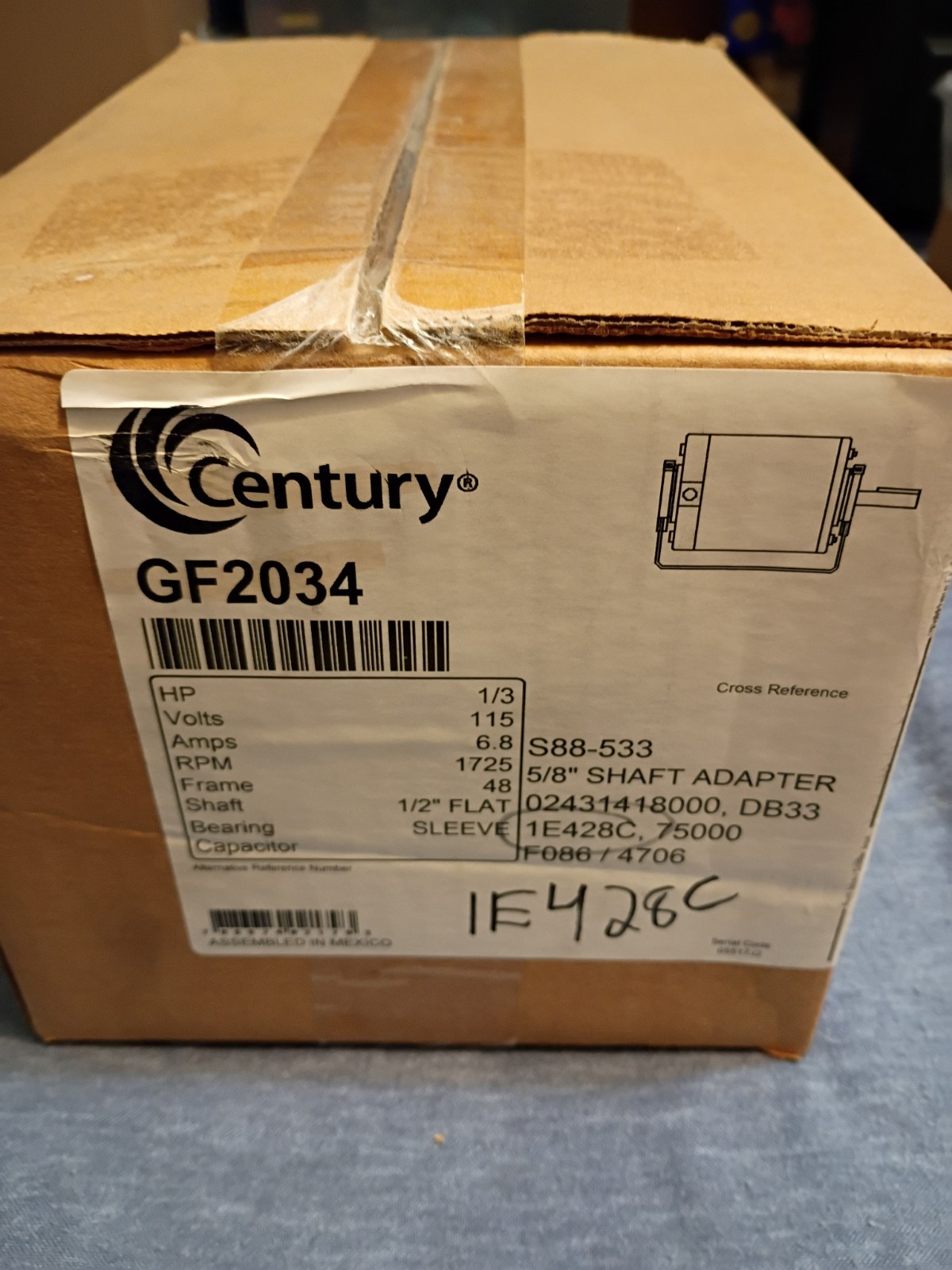 CENTURY GF2034 1/3 HP BLOWER MOTOR NEW IN BOX