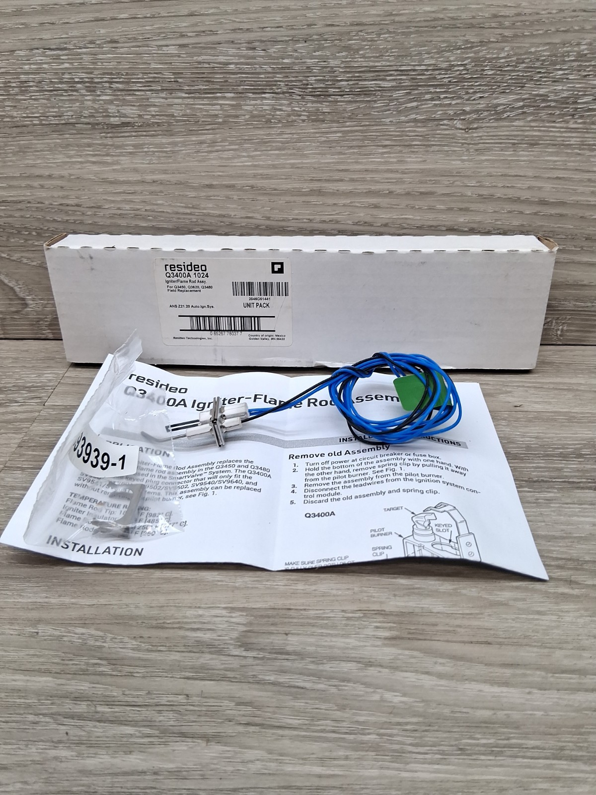 Honeywell (Resideo) Q3400A1024 Flame Rod Assembly, 30″ Ignition Wire for Q3450