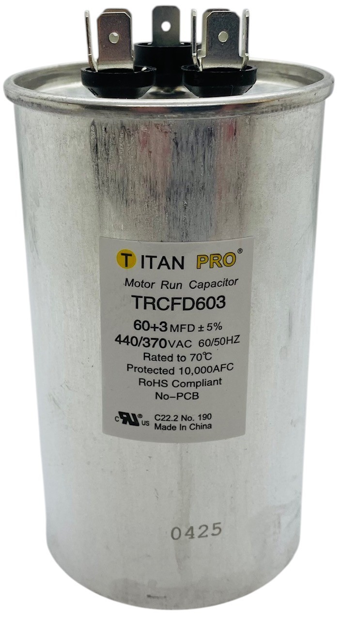 Titan Pro® Motor Run Capacitor | Round | 60 + 3 MFD | 370/440 Volt | TRCFD603