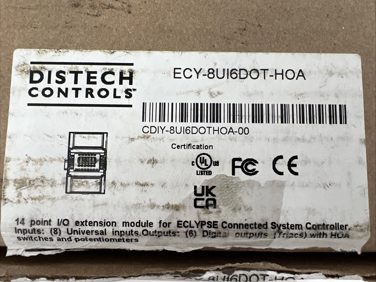 Distech Controls ECY-8UI6DOT-HOA Eclypse I/O Module, 8 Inputs & 6 Digital Output
