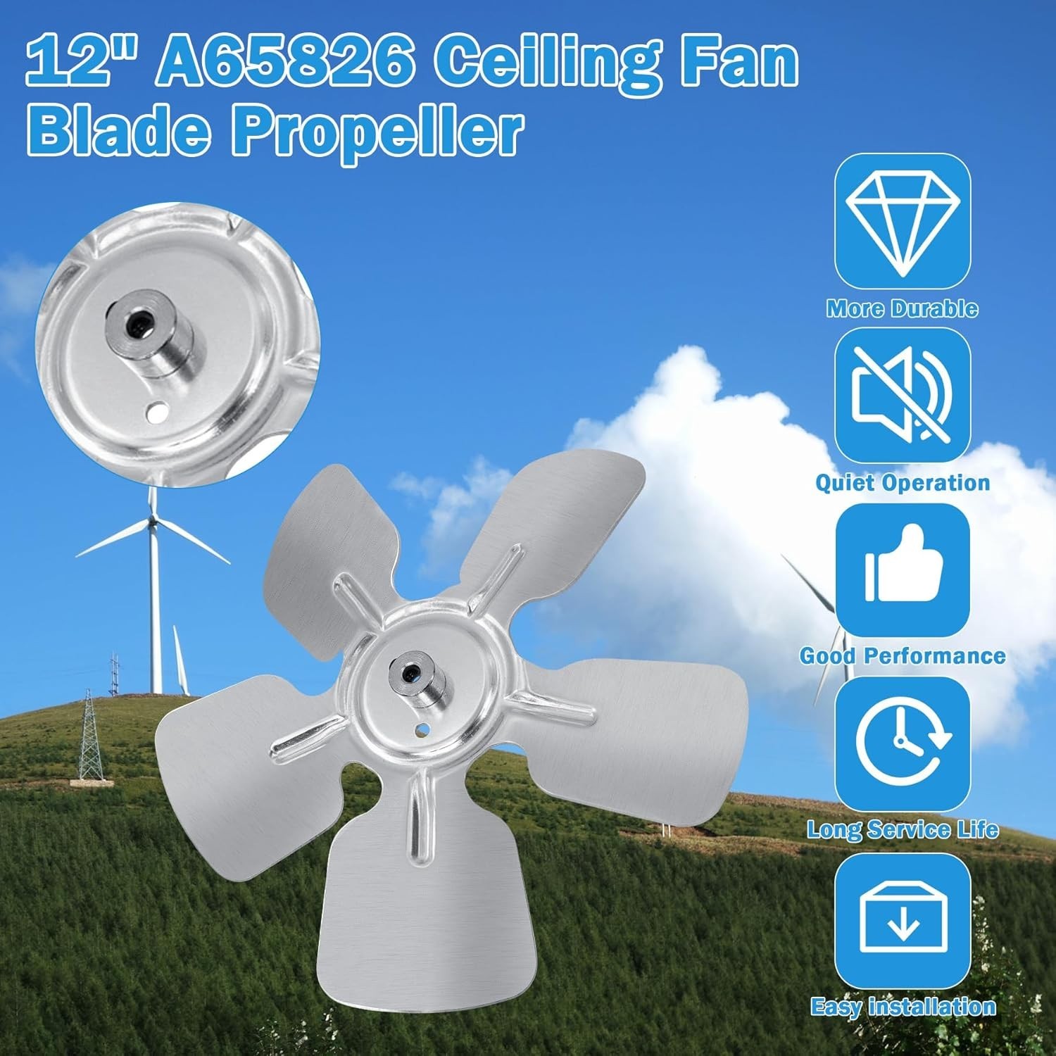 A65826 Metal Fan Blade 8″ Diameter 5 Blades 1/4″ Bore Hub CCW 27 Degree Prop