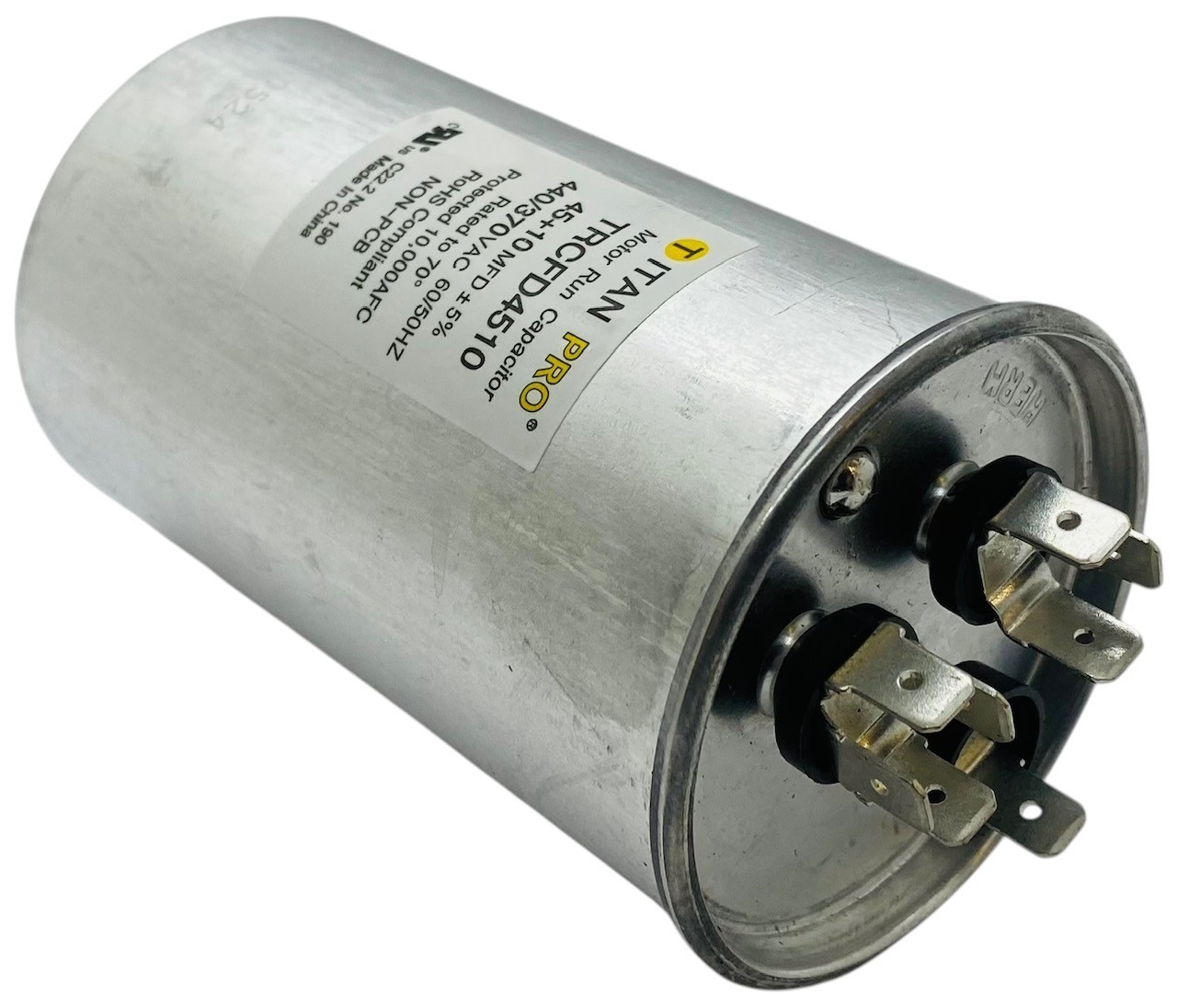Titan Pro® Motor Run Capacitor | Round | 45 + 10 MFD | 370/440 Volt | TRCFD4510
