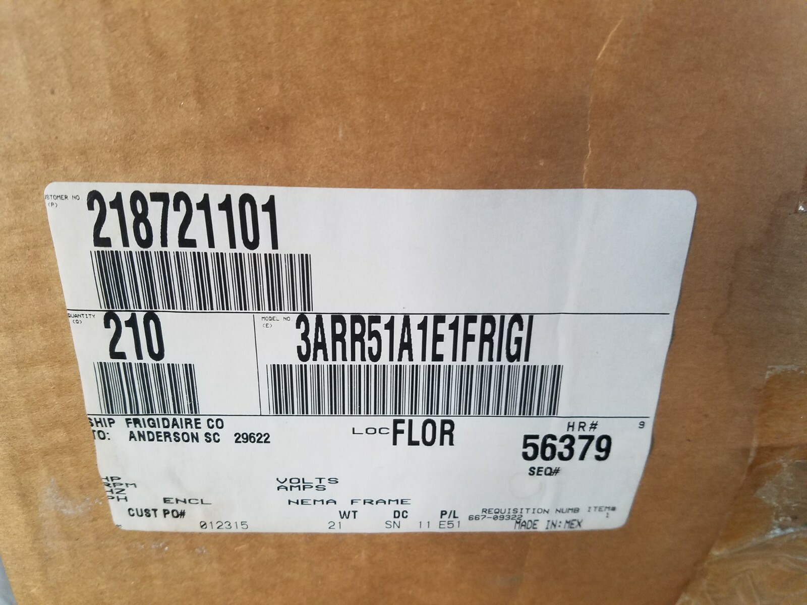 FRIGIDAIRE 3ARR51A1E1 (218721101) RELAY/OL STARTER NOM. HP 1/5-1/4HP