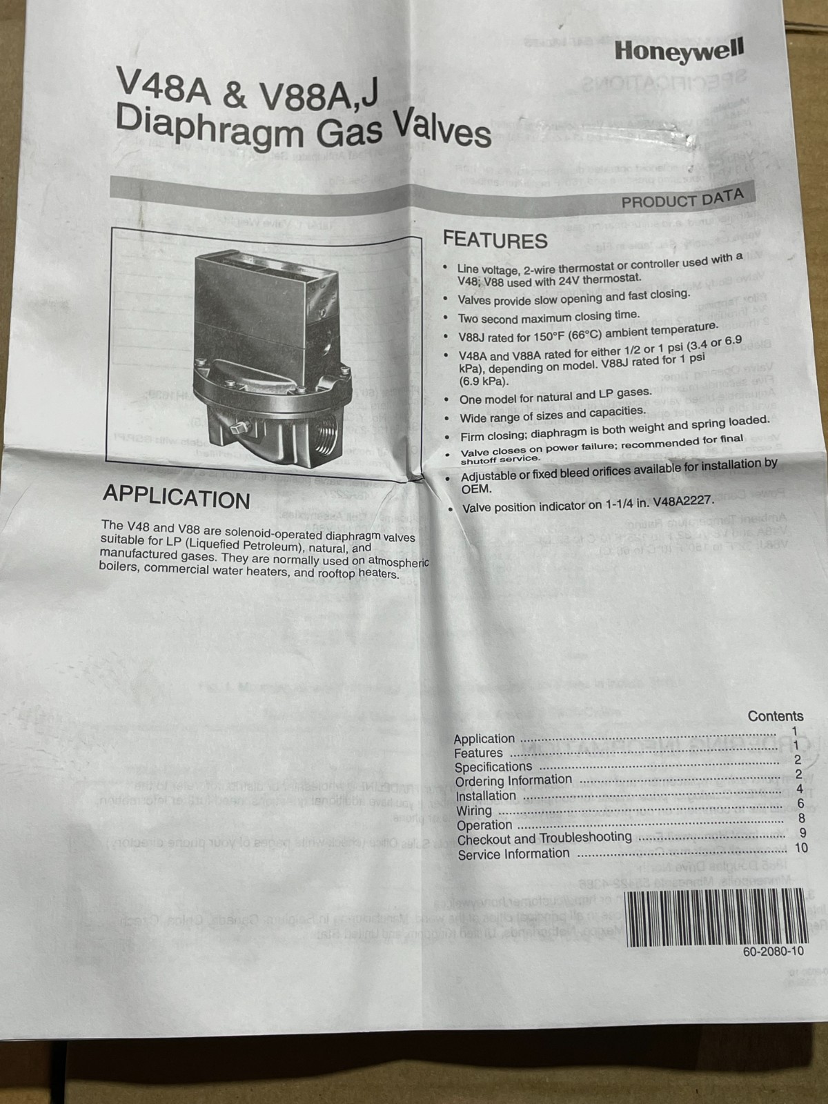 Honeywell V88A-1683-3 Diaphragm Gas Valve 24V, .62AMP, 1 1/4″ NPT 1PSI New/Open