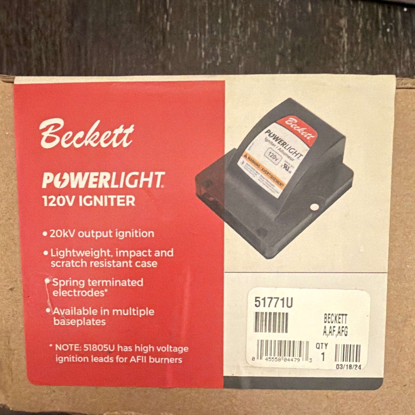 Beckett PowerLight 120V Oil Igniter 20kV for A/AF/AFG Burners 51771U