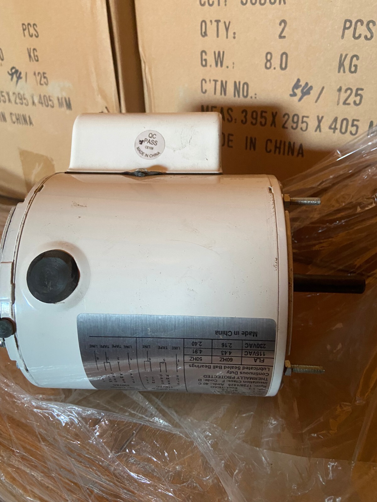 1/3 HP 1725 RPM 115V / 230V Fan Motor New 1/2″ x 2″ shaft CW rotation