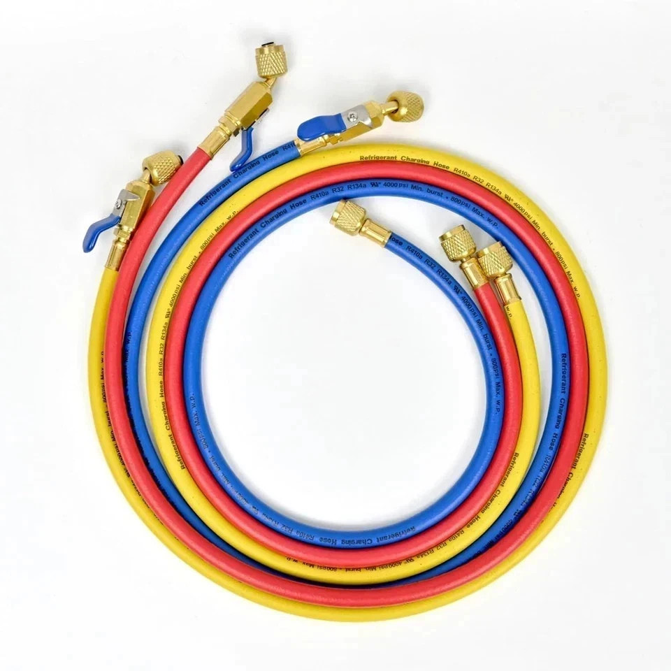 Yellow Jacket Plus II 29986 – 72″ Ball Valve Hoses, 1/4″, Set of 3 – New in Pack