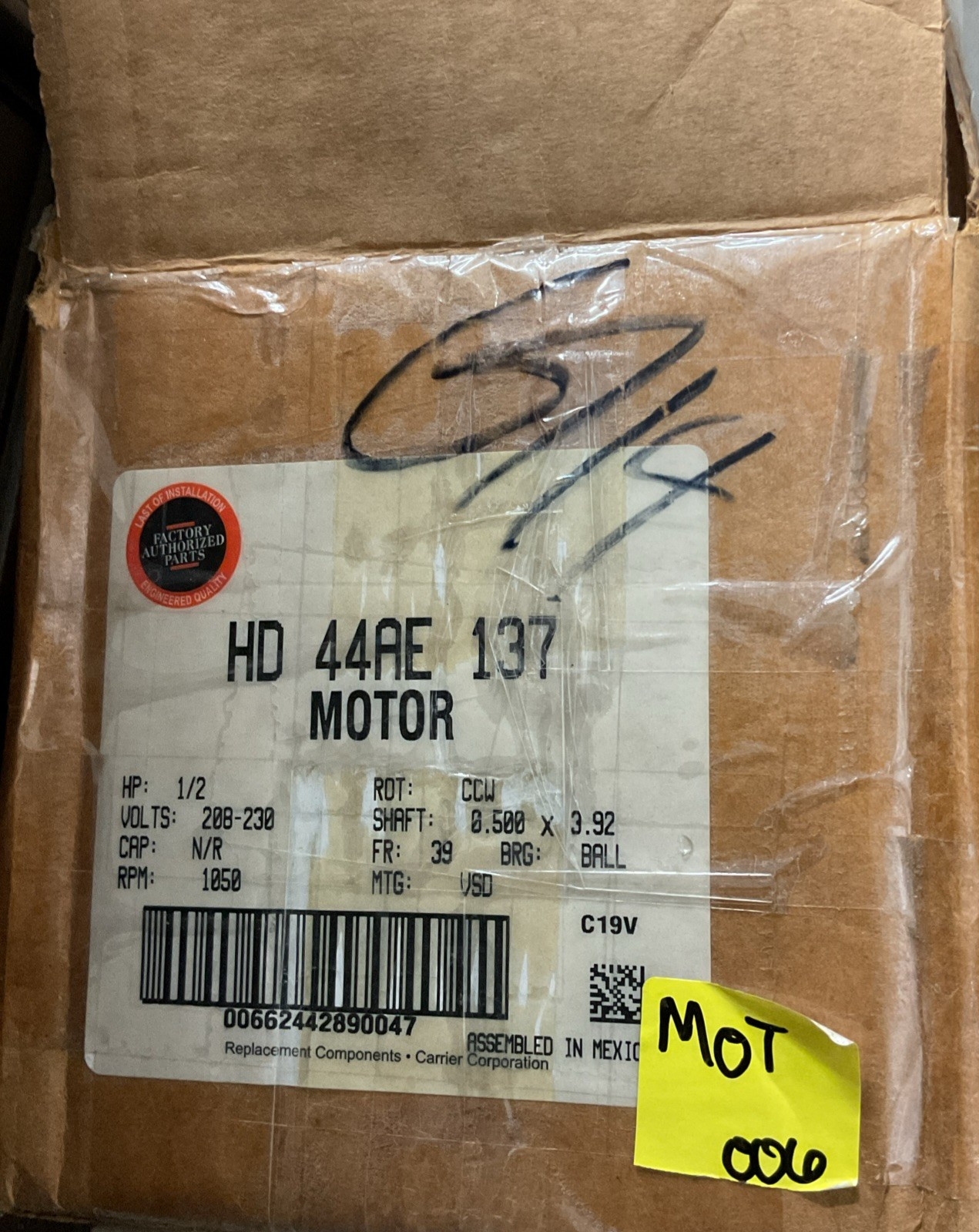 Genteq HD44AE137 Blower Motor ECM X13 1/2 HP (Carrier) NEW