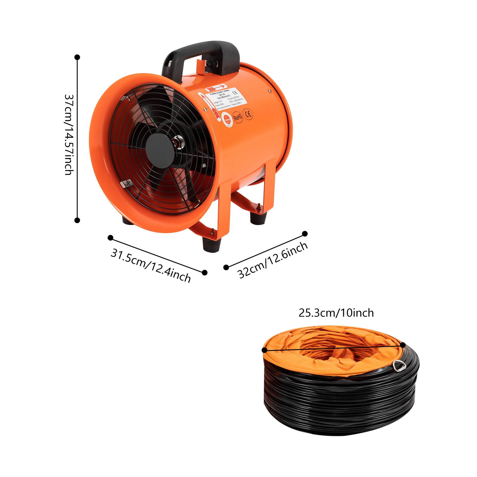 10″ Extractor Fan Blower Duct Hose Ventilator Portable Industrial Air Mover 320W