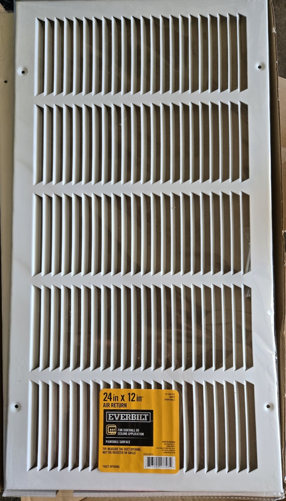 24 in. x 12 in. Steel Return Air Filter Grille Vent White Everbilt E17024X12 NEW