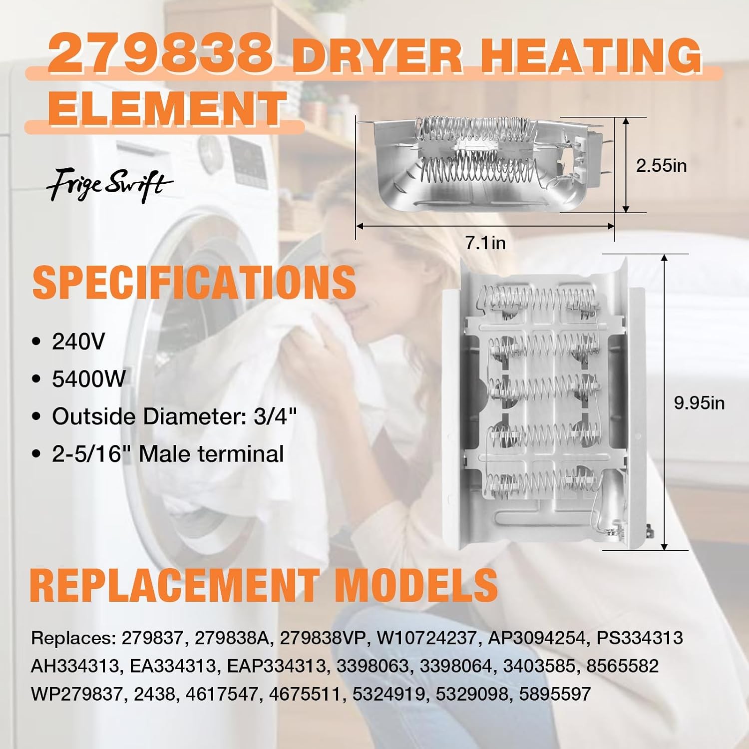 279838 Dryer Heating Element, 5400W High-Power Nickel-Chromium Alloy…