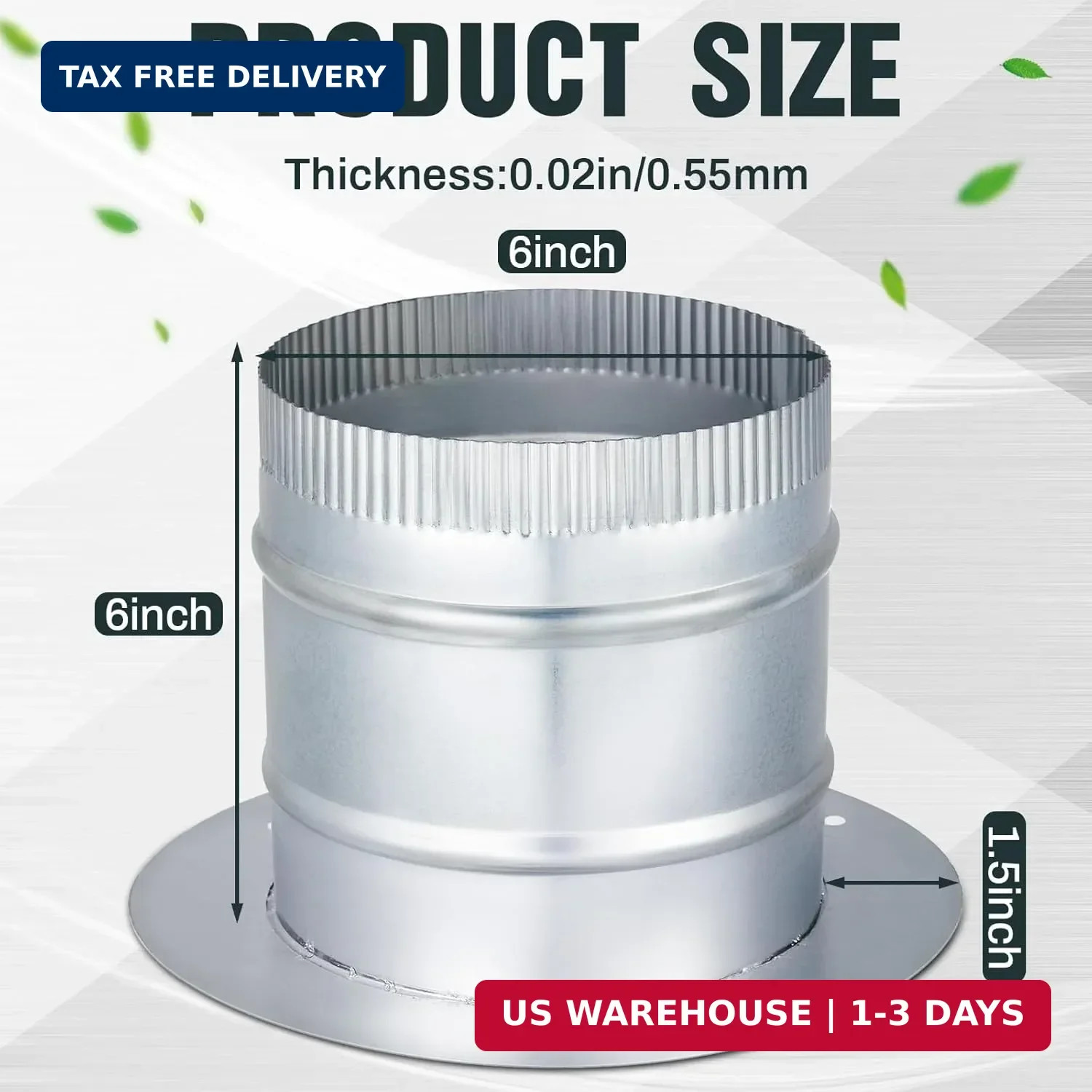 Hicarer 6 Inch Duct Connector Flange Galvanized Steel Duct Collar with Deep Inse