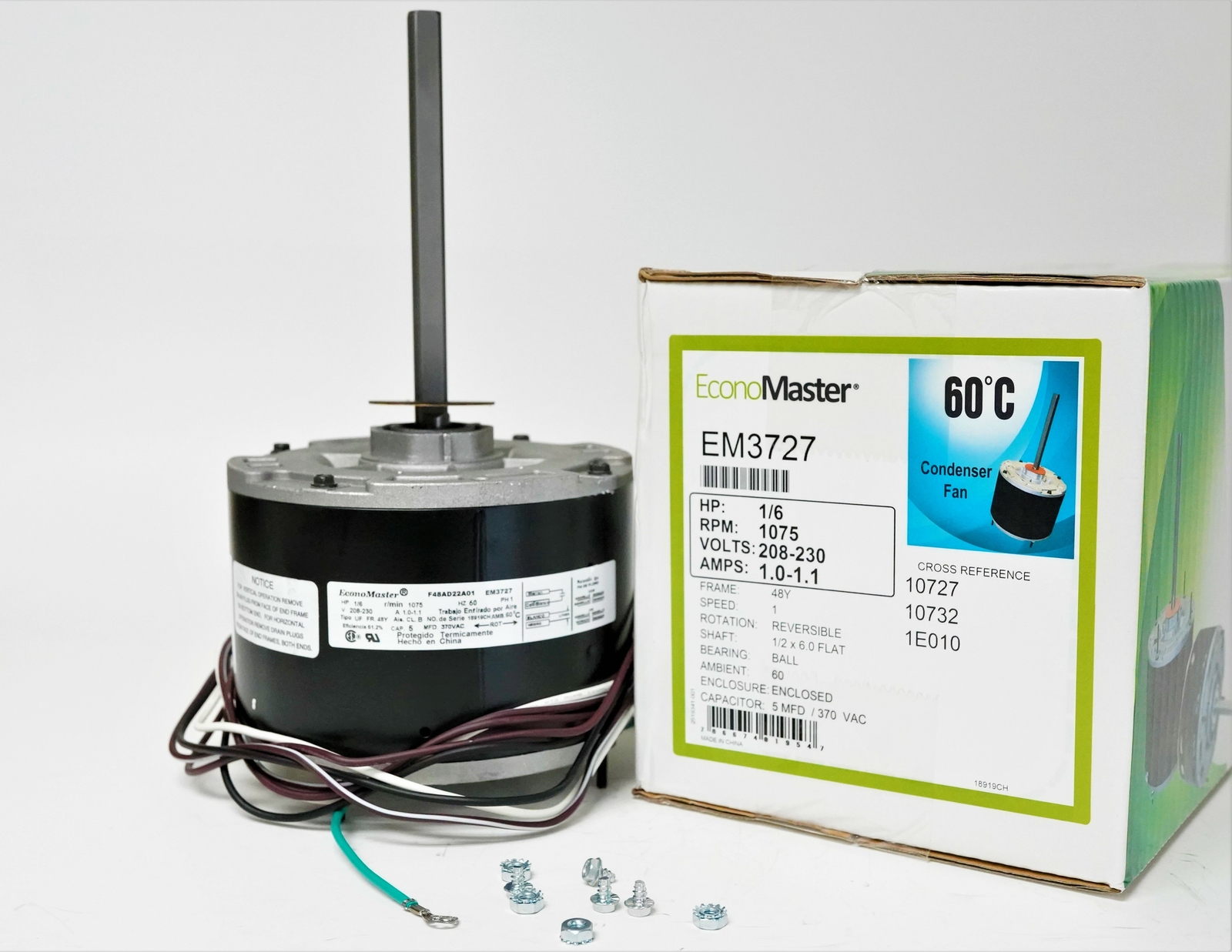 EM-3727 Air Conditioner Condenser Fan Motor 1/6 HP 230V 1075 RPM for Fasco D917